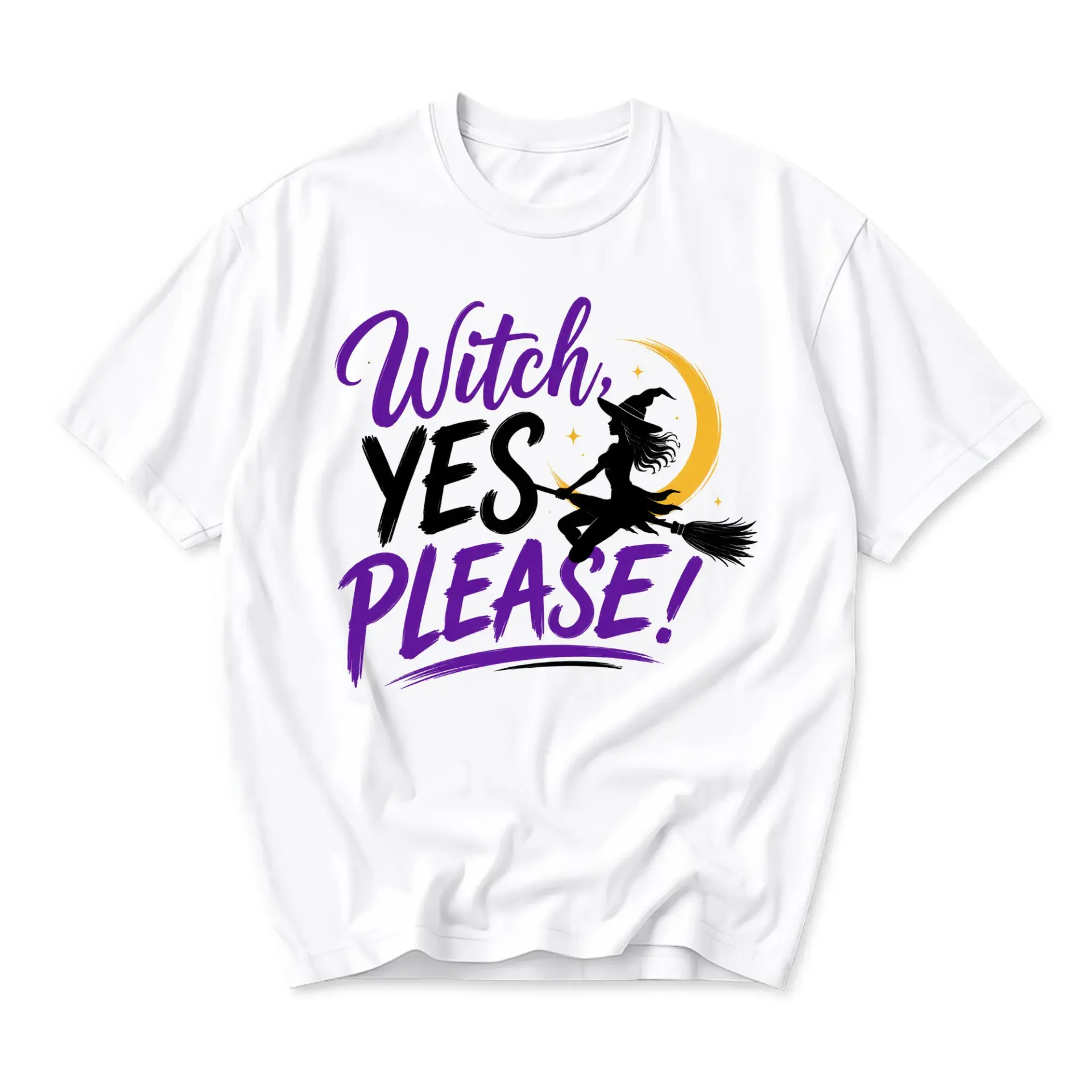 Funny Shirt Witch Yes Please Graphic Tee Humorous Casual Short Sleeve Crew Neck Top for Men and Women White