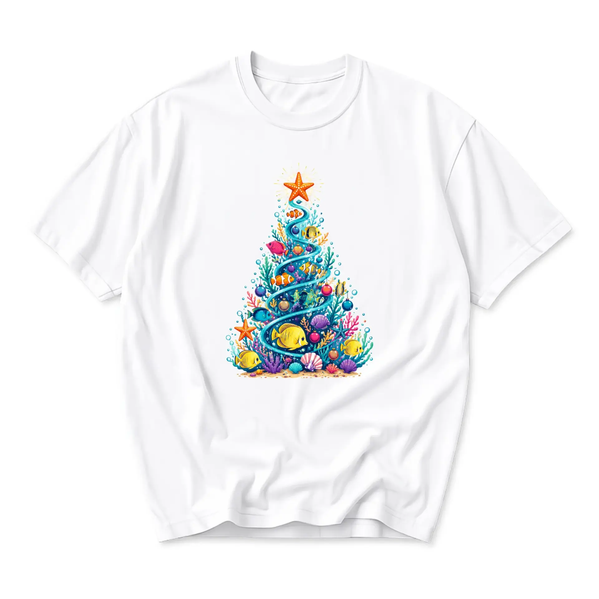 Graphic Tee Tropical Ocean Christmas Tree Art Unisex Cotton Crew Neck Short