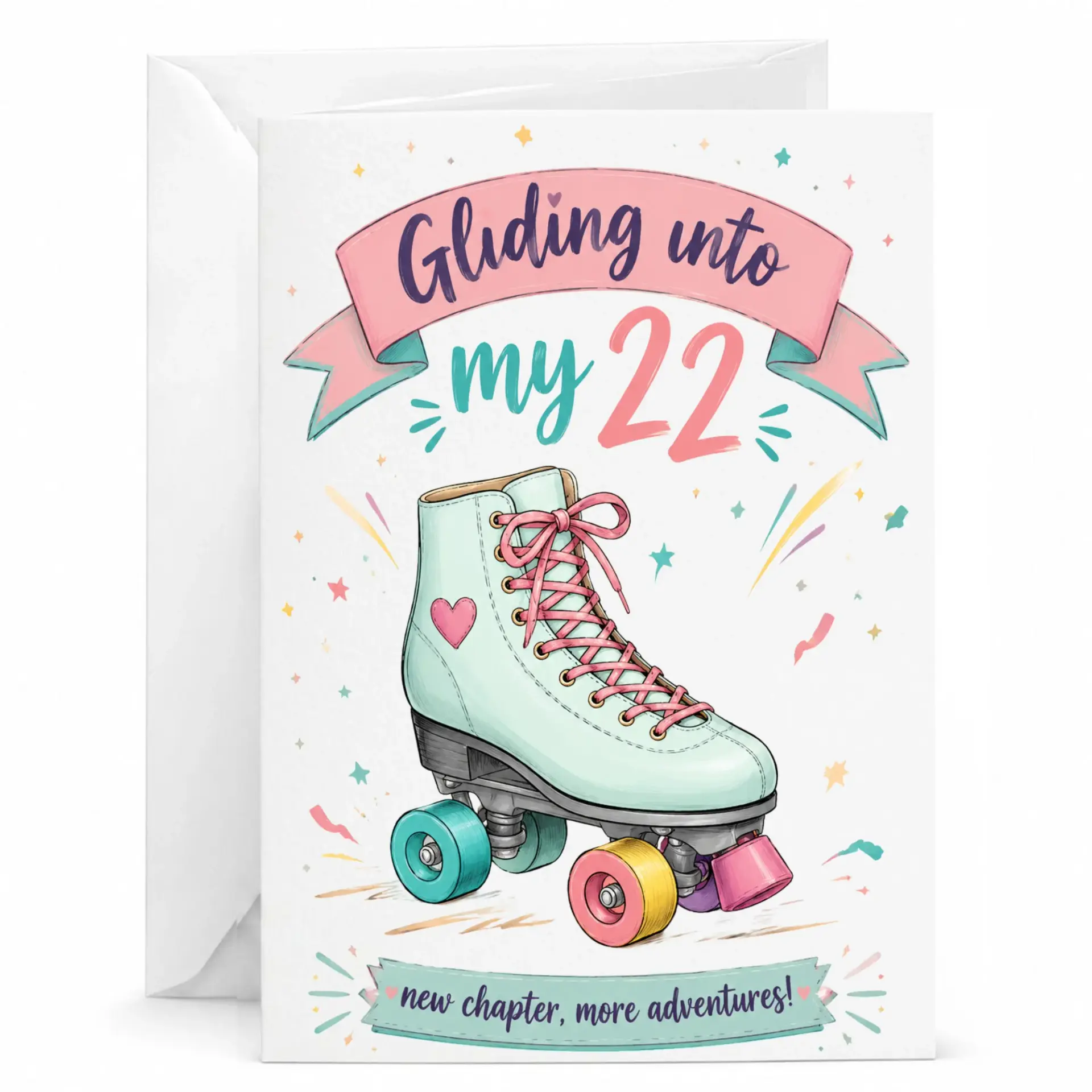 Birthday Card Gliding into My 22 Roller Skate Aesthetic Greeting Card for Milestone Twenty Second Birthday Celebration