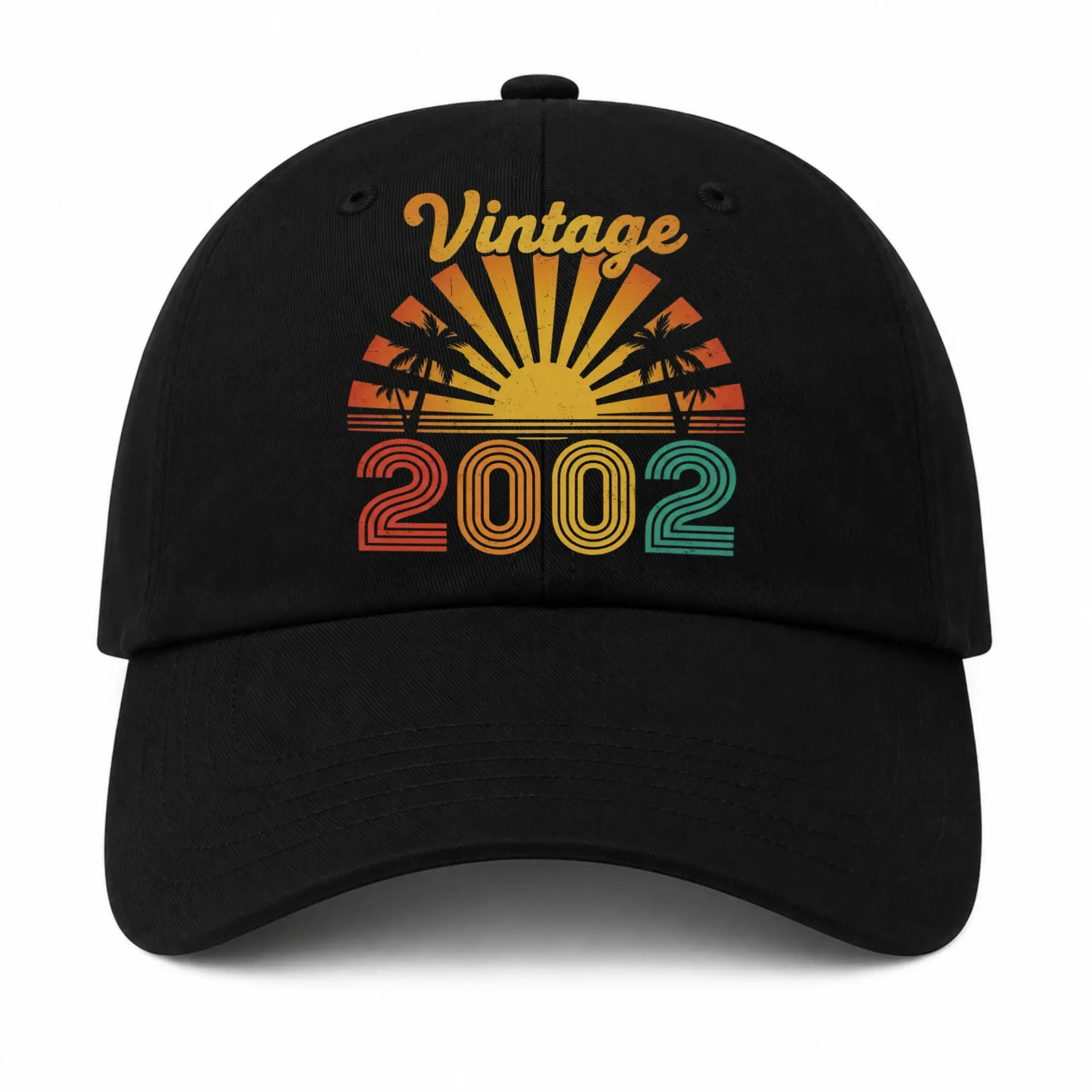 Baseball Cap Vintage 2002 Retro Sunset Tropical Palm Tree Graphic Hat