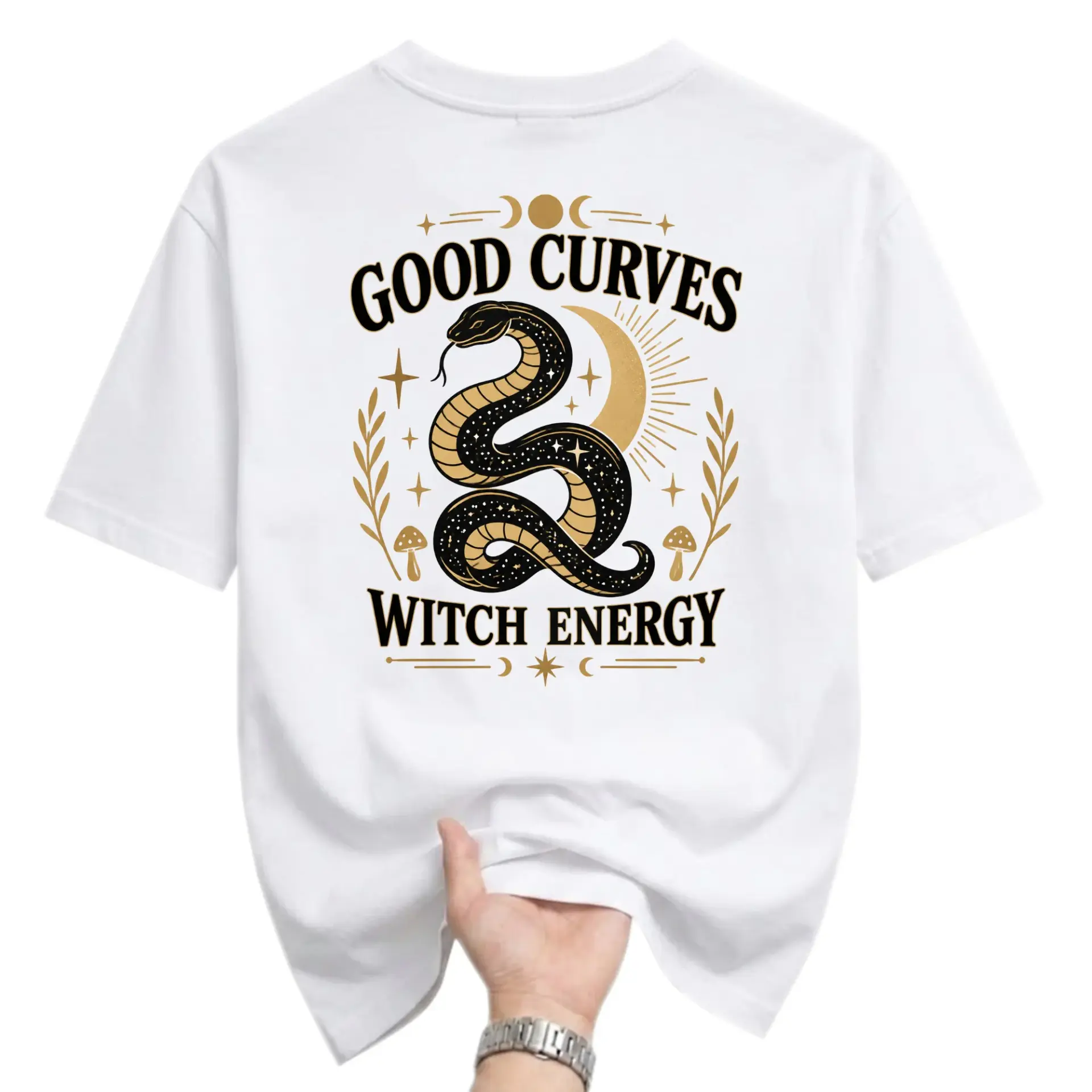 Graphic Tee Good Curves Witch Energy Snake Design Unisex Crew Neck Short Sleeve Cotton Blend Casual Everyday Shirt
