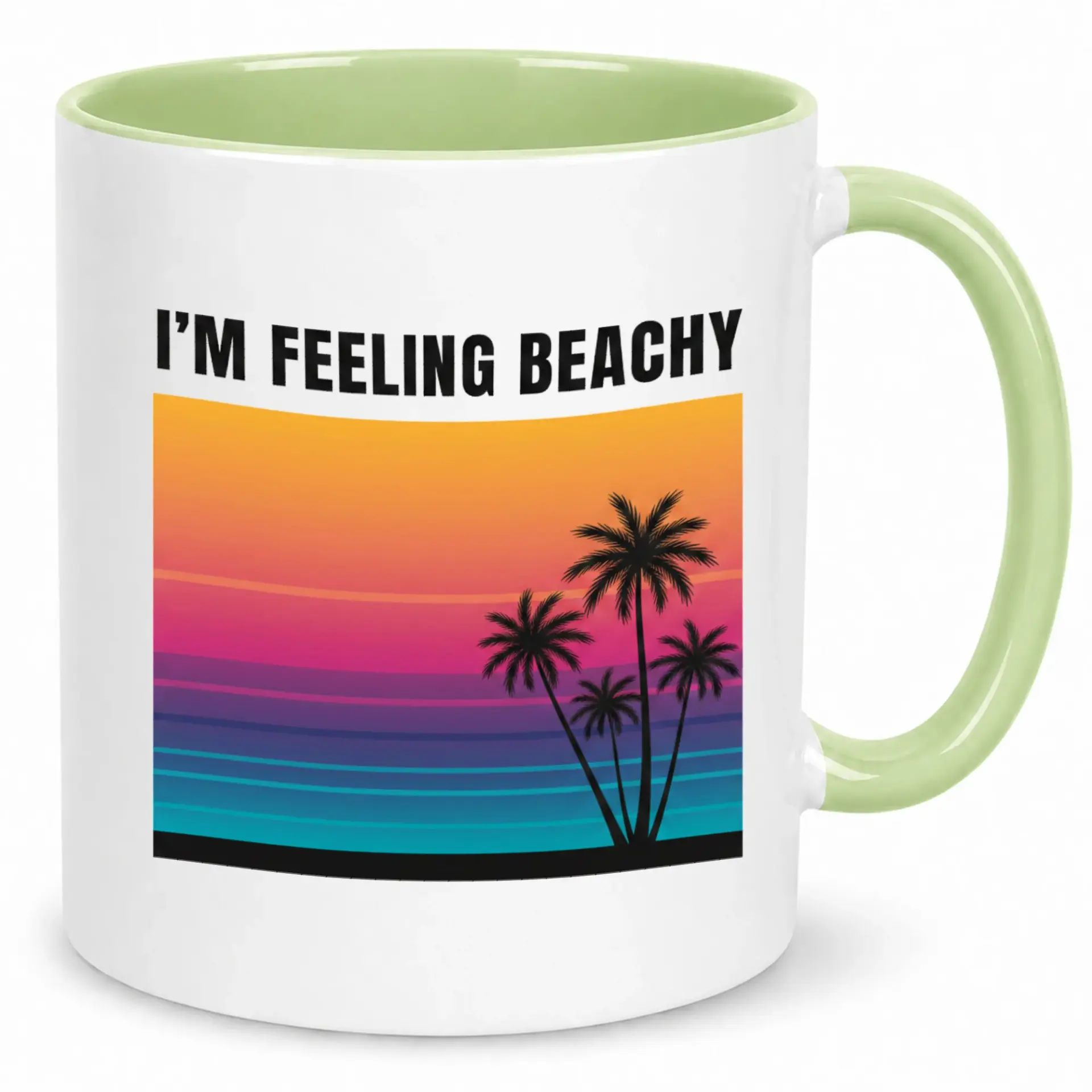 Coffee Mug I'm Feeling Beachy Beach Sunset Palm Trees Design Ceramic Mug Vibrant Summer Tropical Vacation Drinkware Color Handle Accent