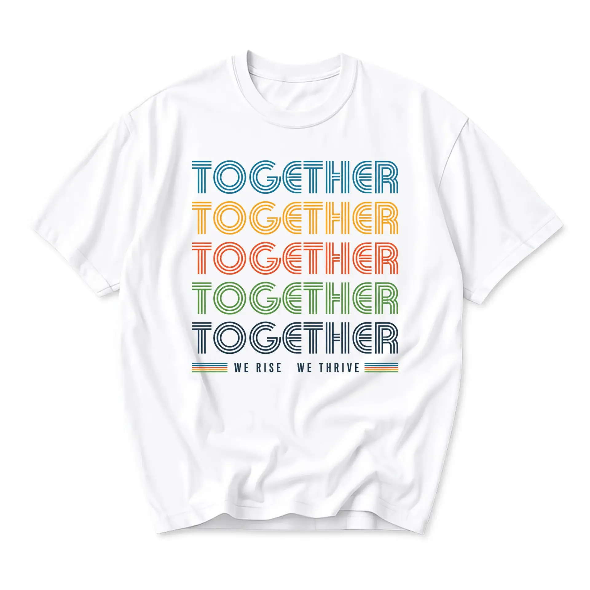 Graphic Tee Together We Rise We Thrive Retro Style Unisex Cotton Crew Neck Casual Short Sleeve Everyday Apparel