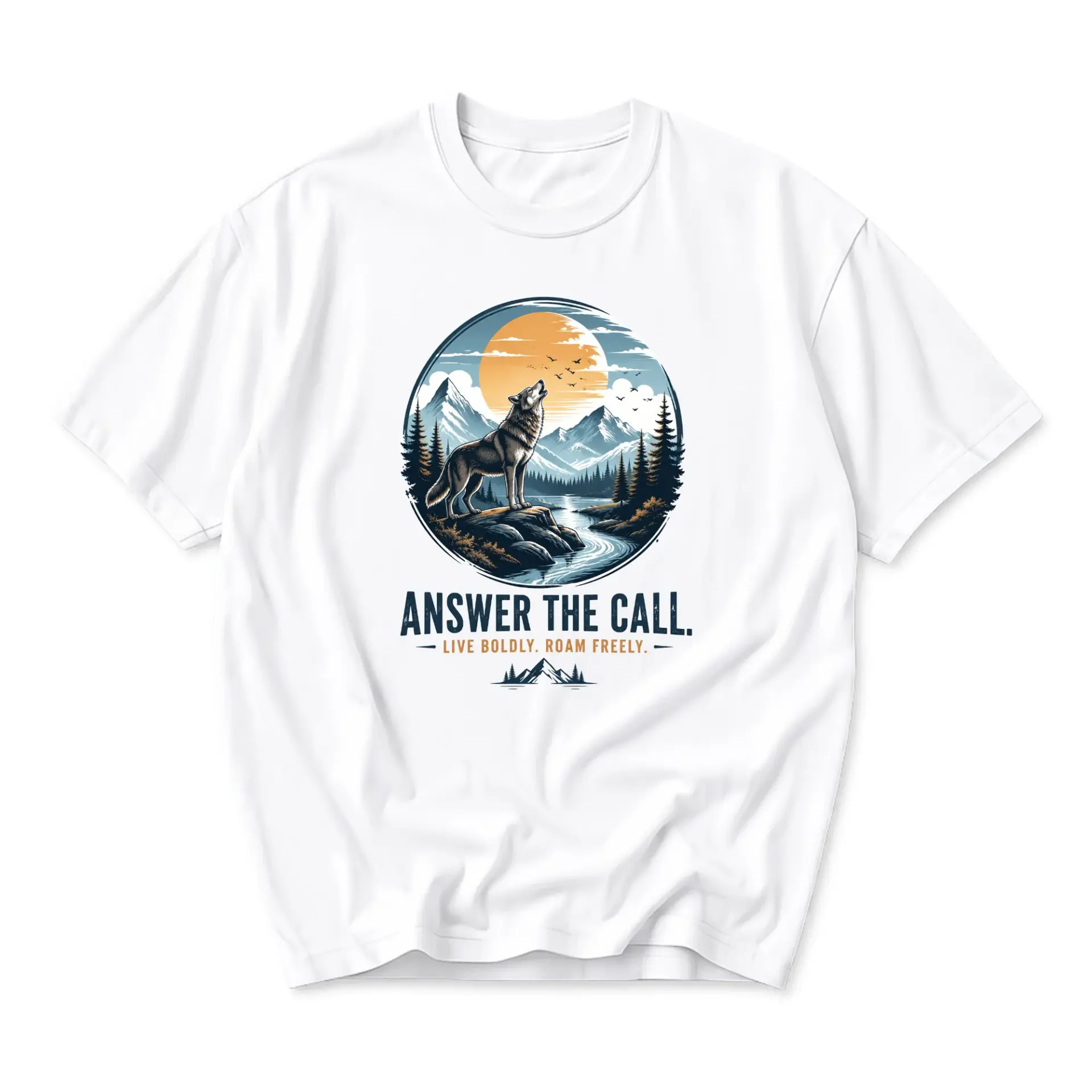 Graphic Tee Unisex Wolf Nature Print Shirt Casual Everyday Wear Comfortable Crew Neck Top for Outdoor Enthusiasts