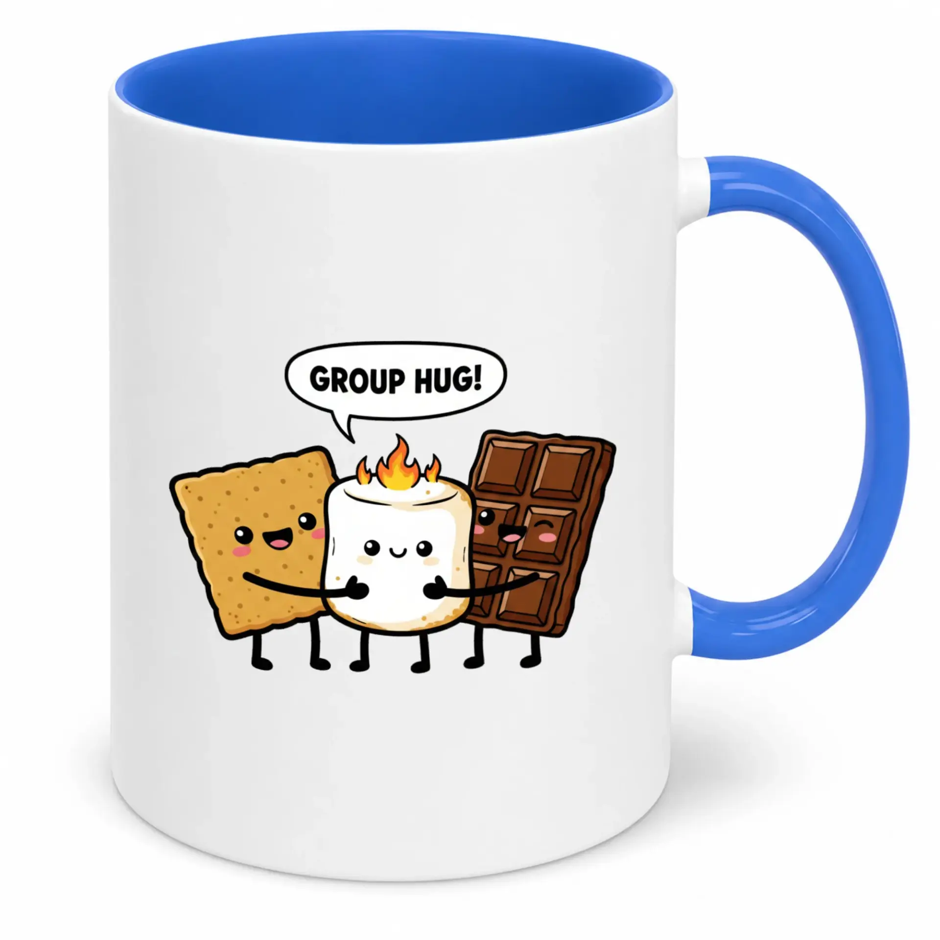 Funny S'mores Group Hug Ceramic Coffee Mug - Cute Marshmallow Chocolate Graham Cracker Cartoon Drinkware for Hot Beverages