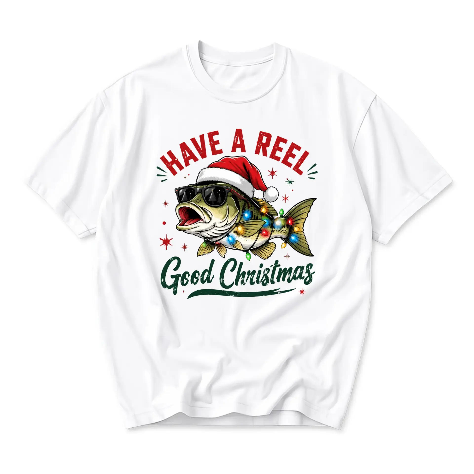 Funny Shirt Have a Reel Good Christmas Fishing Holiday Unisex Graphic Tee White Cotton Crew Neck Casual Top