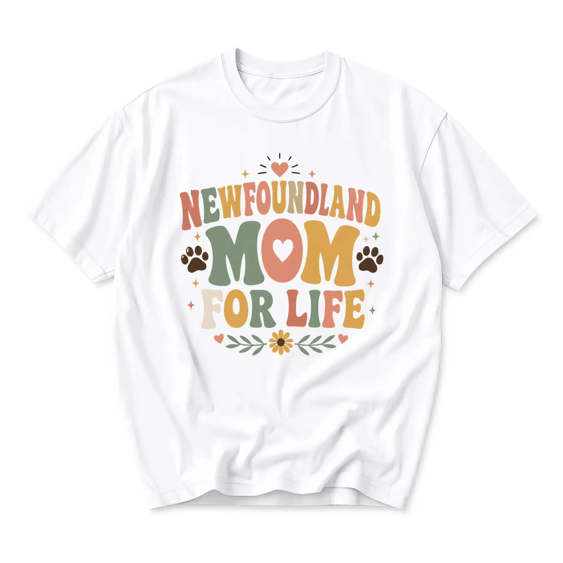 Graphic Tee Newfoundland Mom for Life Shirt Unisex Dog Lover Crew Neck Preshrunk Cotton Casual Apparel Top White