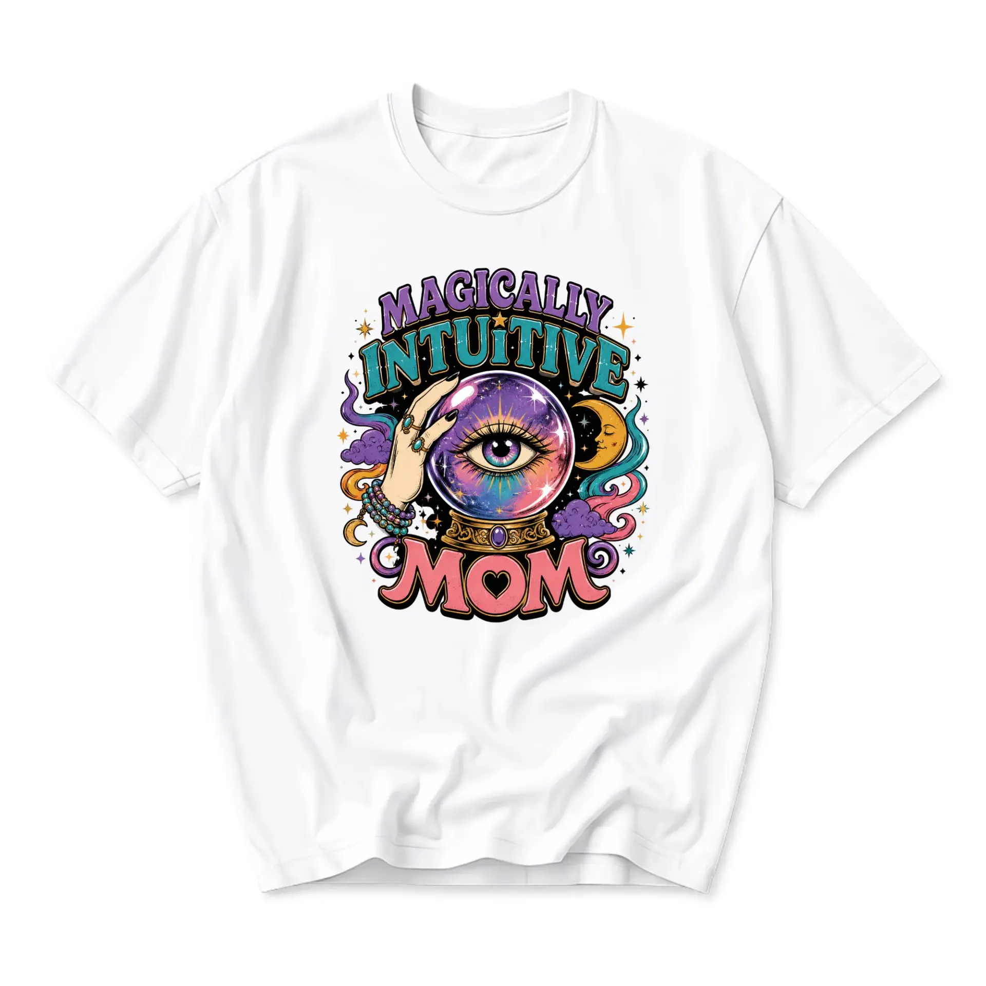 Graphic Tee Magically Intuitive Mom Shirt Mystical Crystal Ball Celestial Aesthetic Unisex Crew Neck Casual Cotton Top