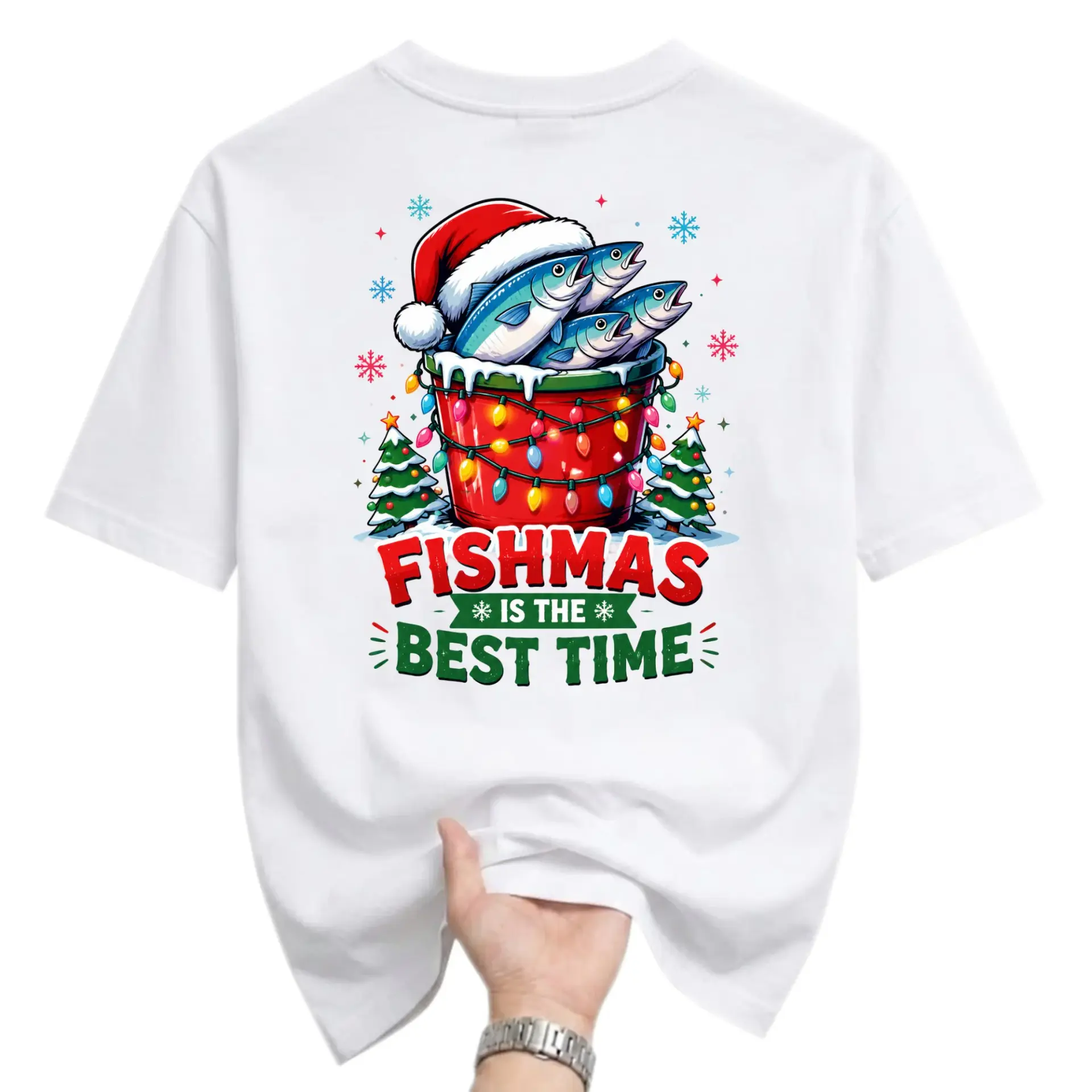 Funny Shirt Fishmas Is the Best Time Graphic Tee Festive Holiday Fishing Humor Unisex Casual Crew Neck T-Shirt