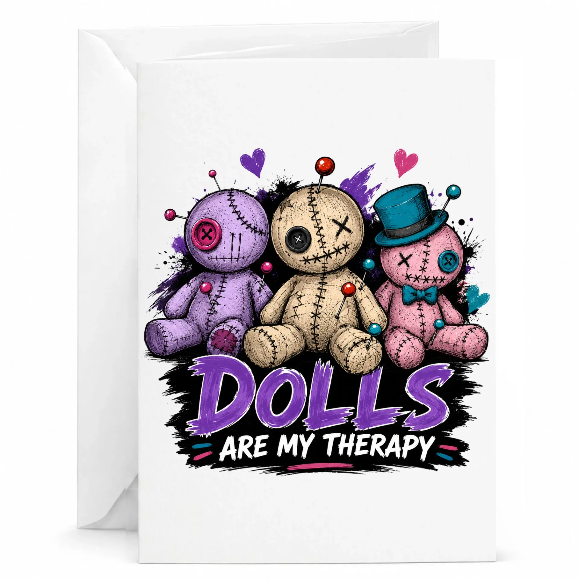 Funny Dolls Are My Therapy Greeting Card for Hobbyists and Collectors Whimsical Doll Illustration Stationery