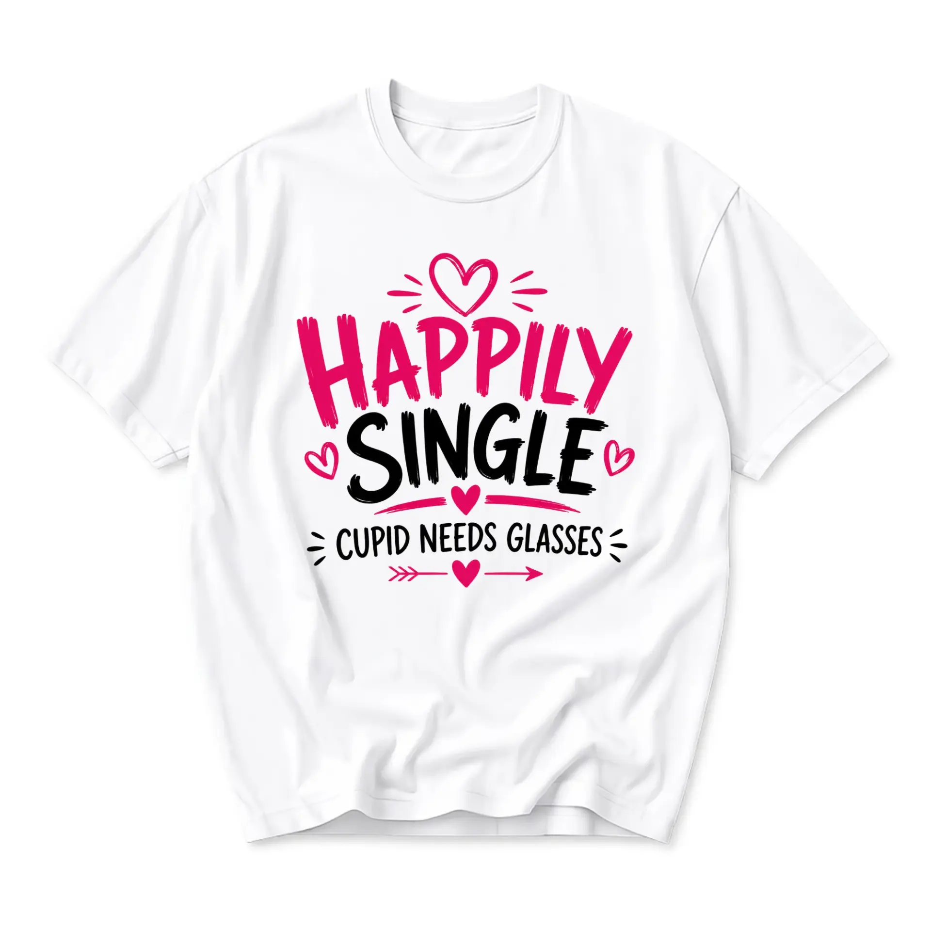 Funny Shirt Happily Single Cupid Needs Glasses Graphic Tee Unisex Casual Apparel for Everyday Wear and Self Expression