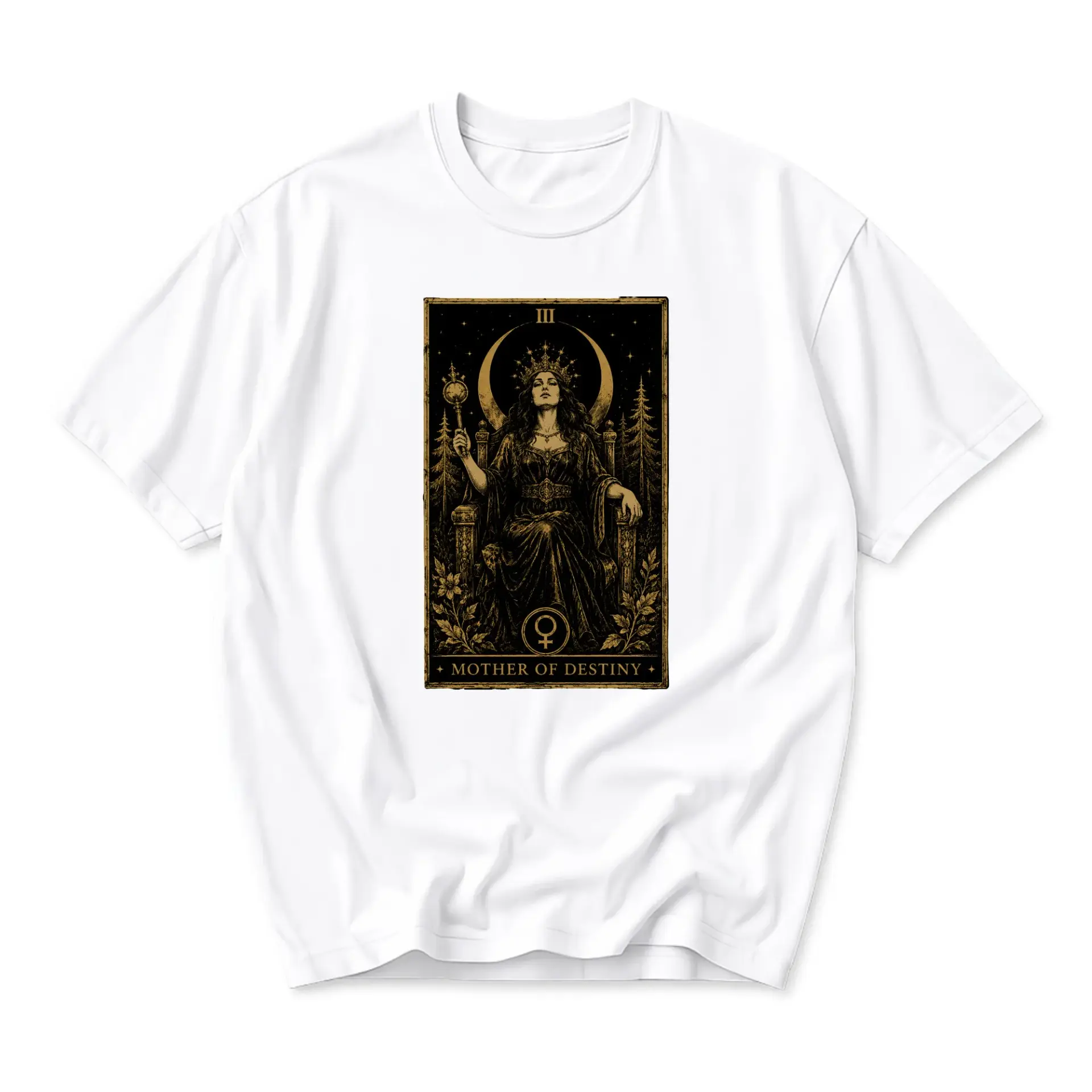 Graphic Tee Mother of Destiny Tarot Card Design Unisex Crew Neck Short Sleeve Cotton Casual Everyday Apparel