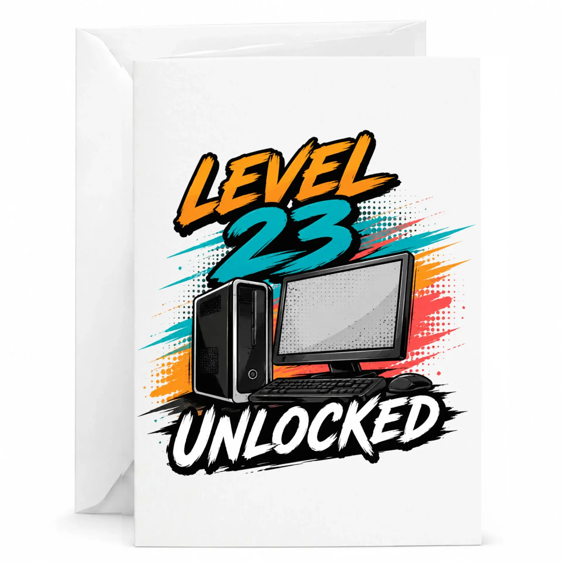 Birthday Card Level 23 Unlocked Gaming Themed Greeting Card for Twenty Third Birthday Celebration with Envelope