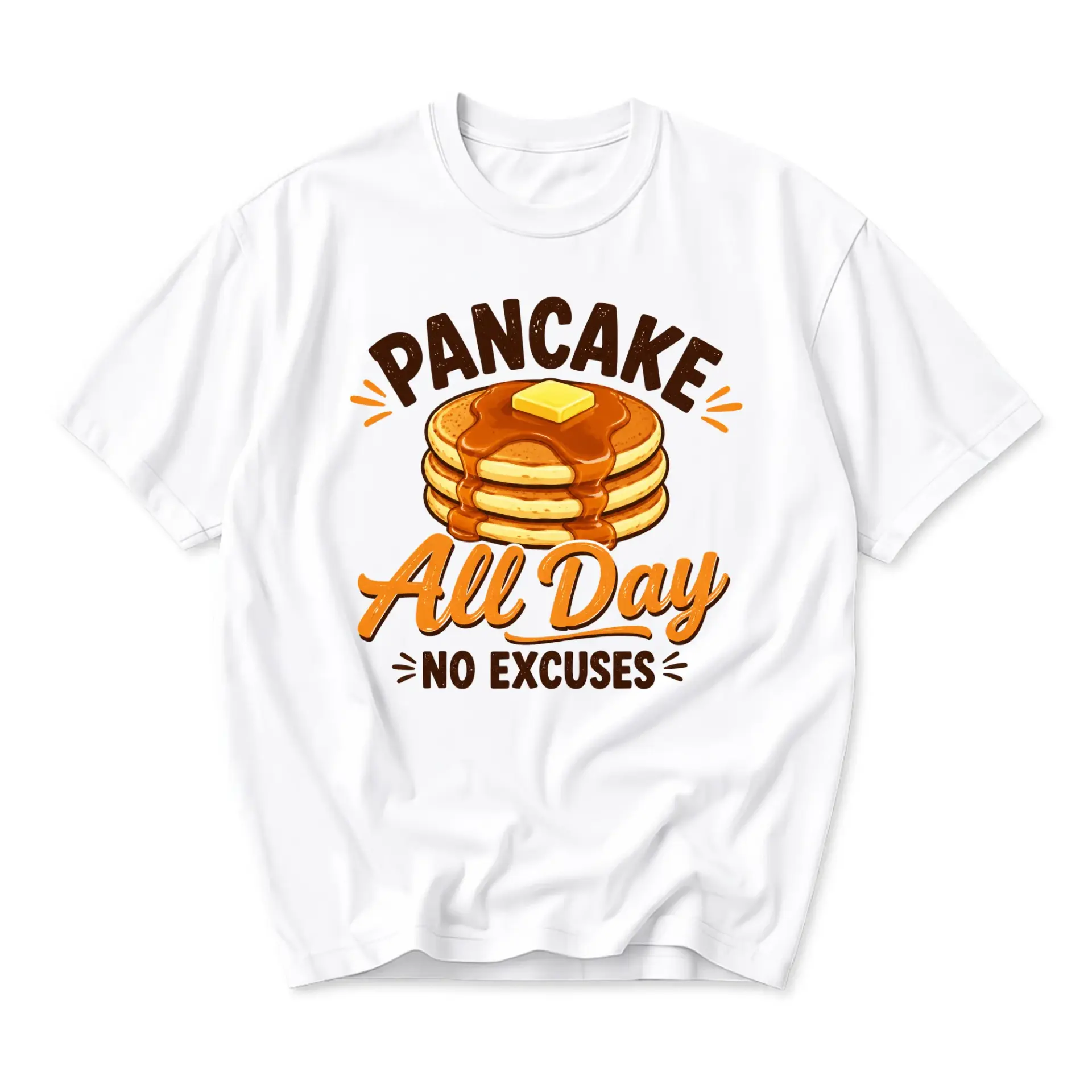 Graphic Tee Pancake All Day Unisex Shirt Casual Food Lover Crew Neck Short Sleeve Cotton Apparel White