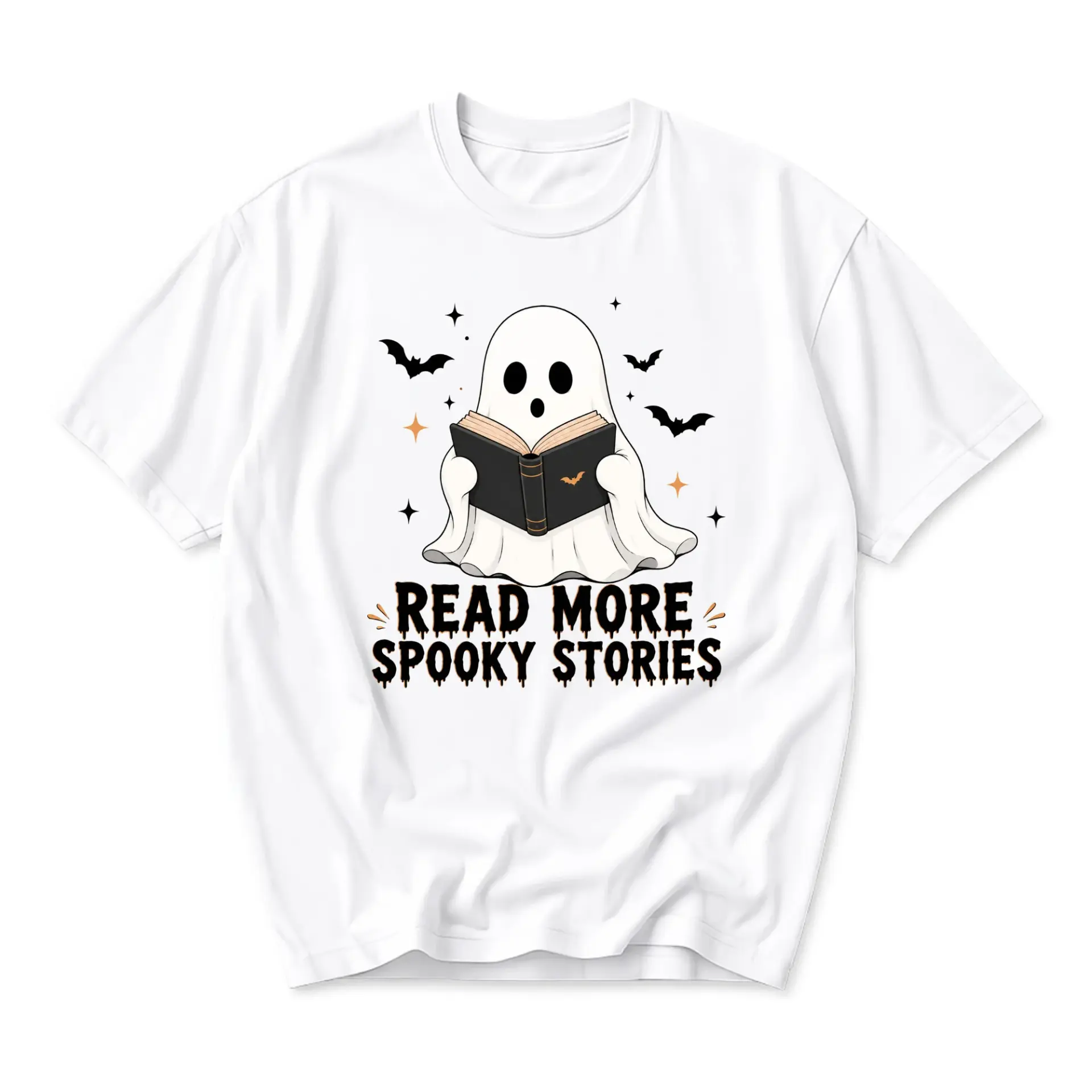 Graphic Tee Read More Spooky Stories Ghost Reading Book Design Unisex Crew Neck Casual Cotton Blend T-Shirt