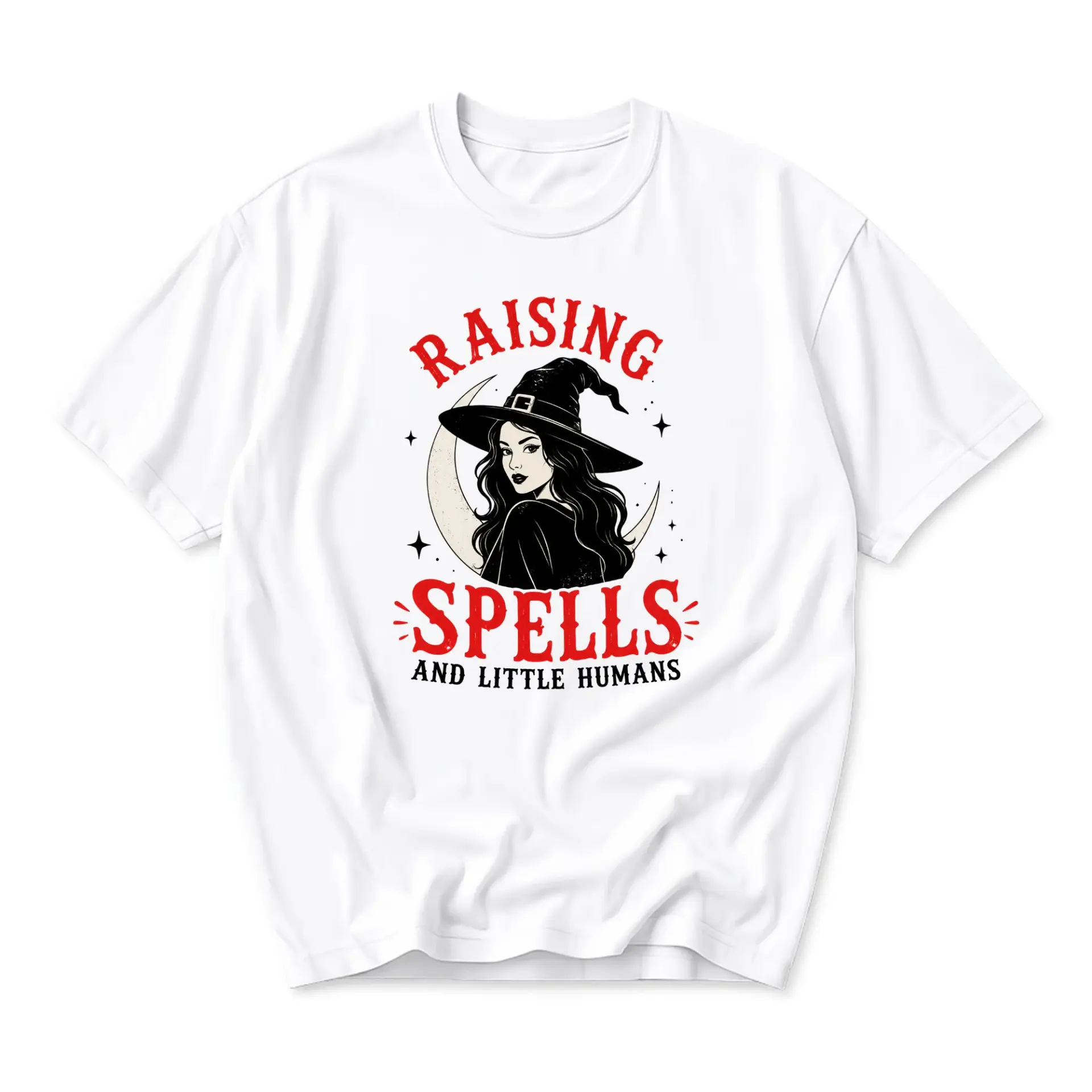 Funny Shirt Raising Spells and Little Humans Graphic Tee Unisex Casual Crew Neck Comfortable Cotton Blend Top