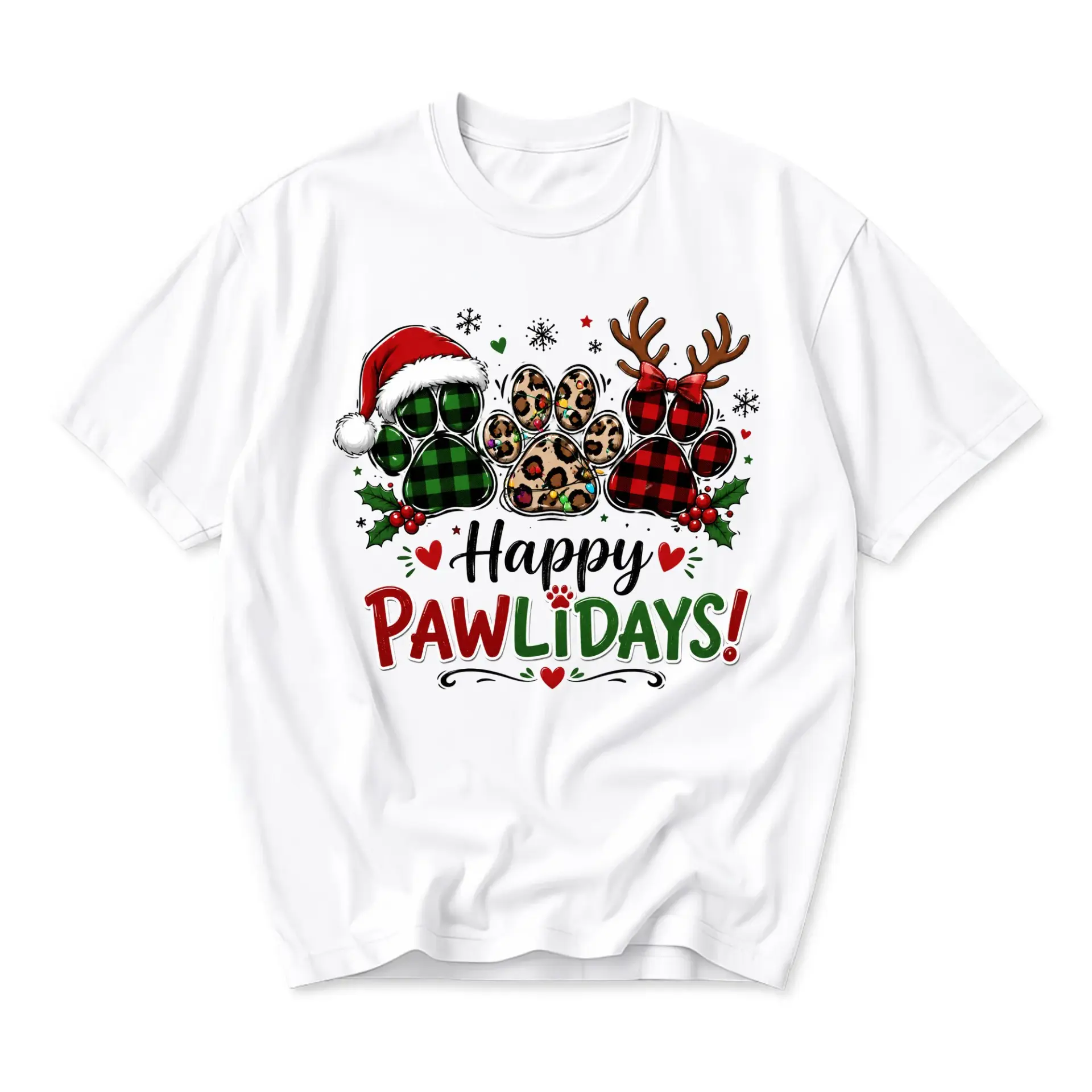 Graphic Tee Happy Pawlidays Christmas Dog Print Unisex T-Shirt Seasonal