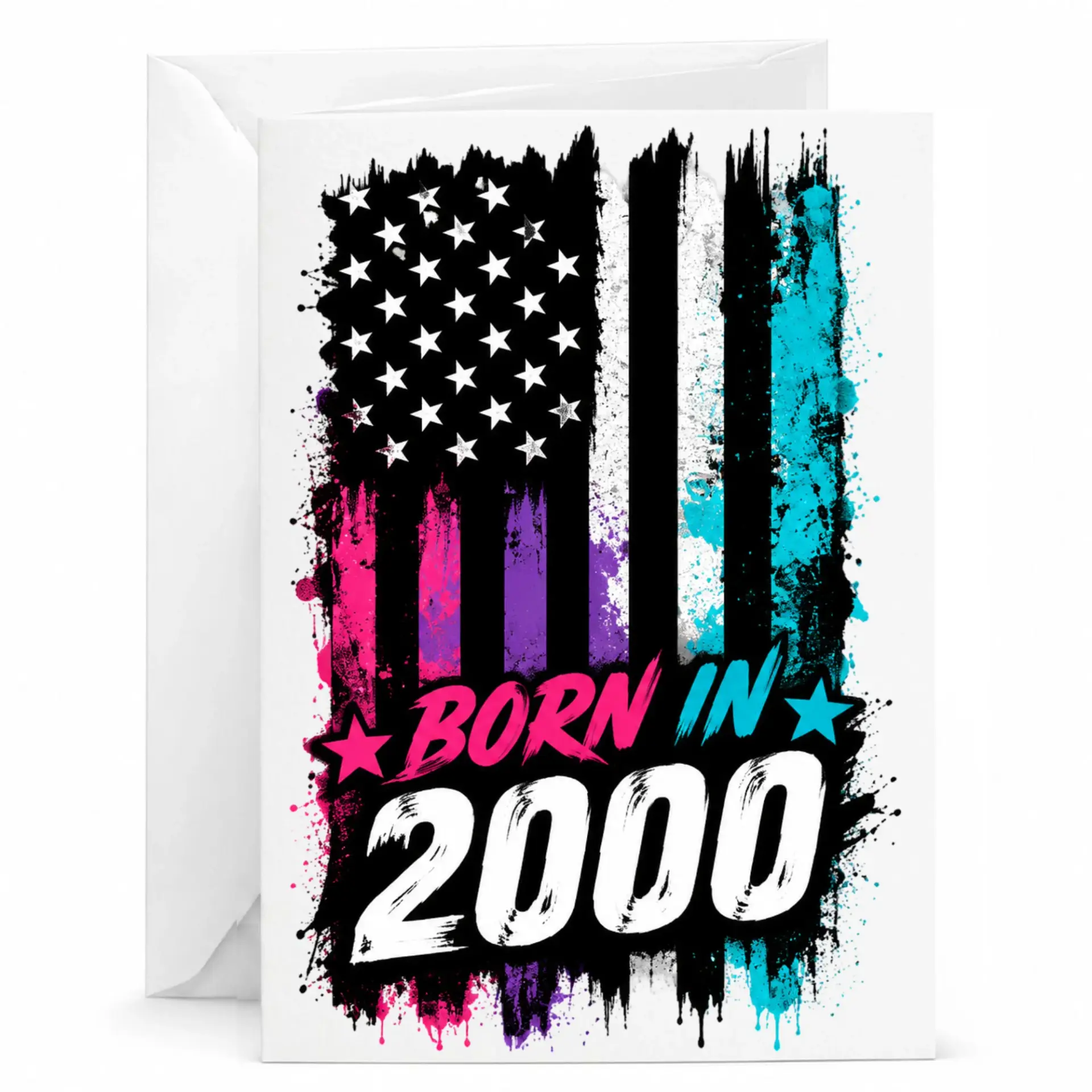 Greeting Card Born in 2000 American Flag Style Birthday Milestone Design for Twenty-Fourth Year Old Celebration