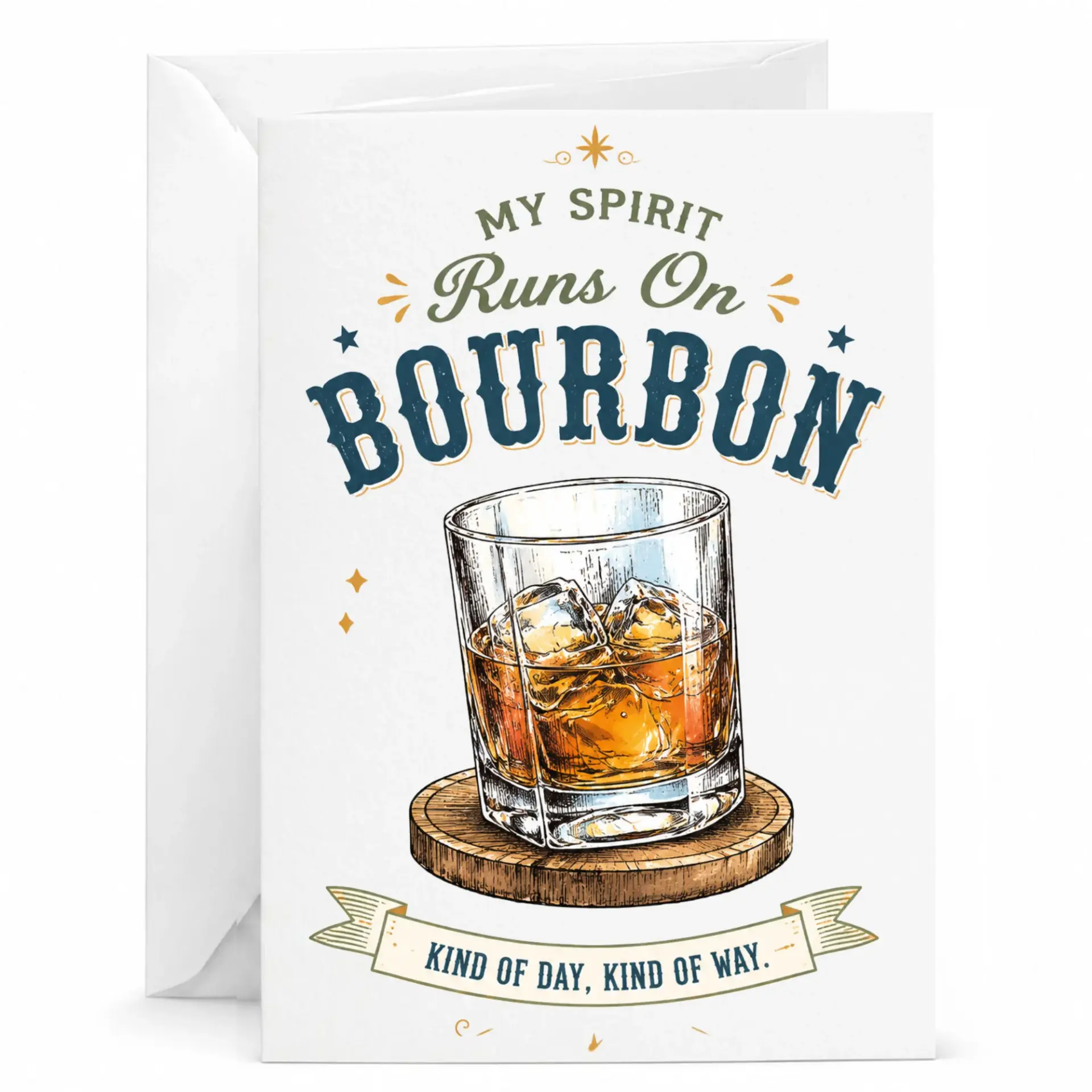 Funny Bourbon Whiskey Greeting Card for Alcohol Lovers Themed Birthday 5x7 Inches Folded