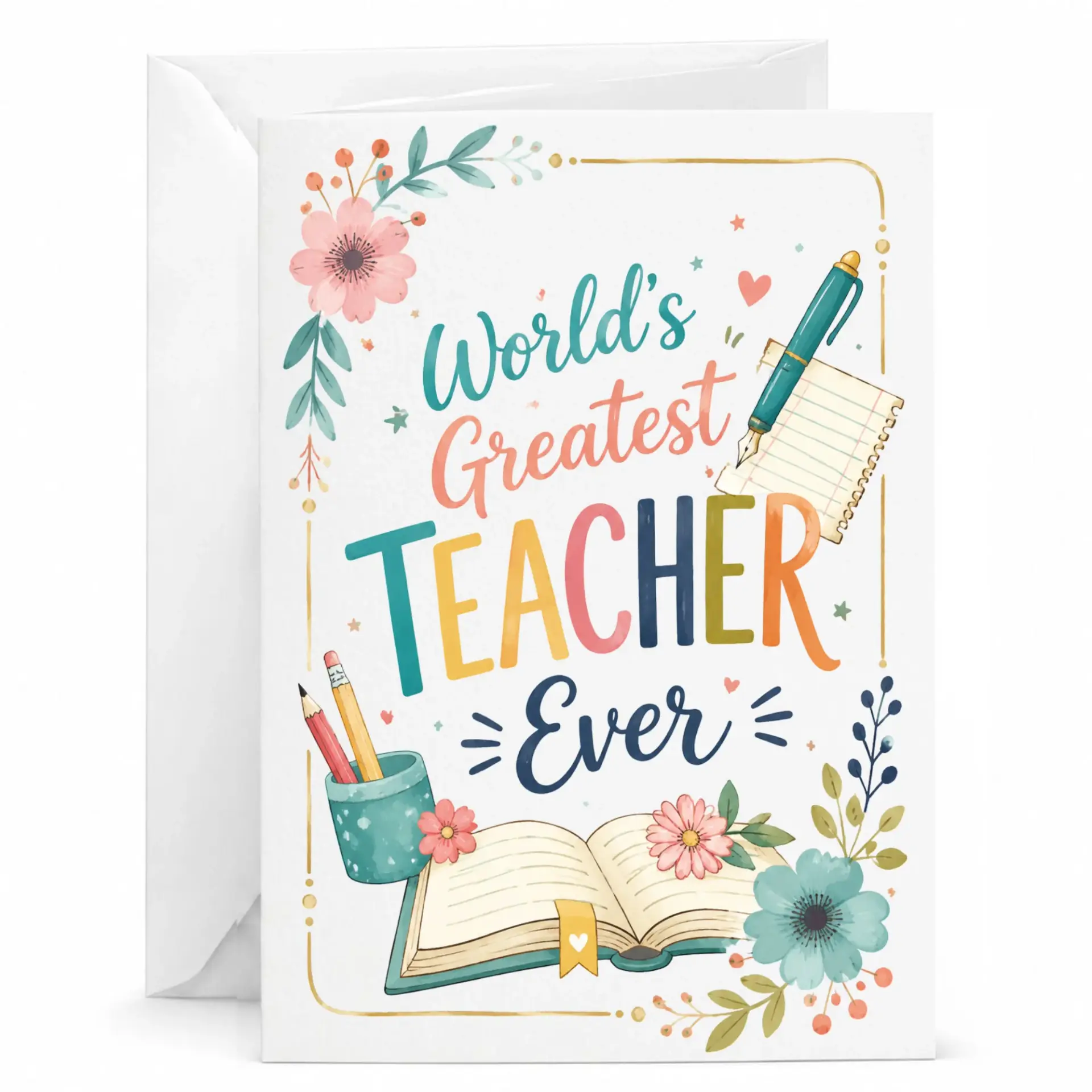 Greeting Card World's Greatest Teacher Ever Floral Stationery Note