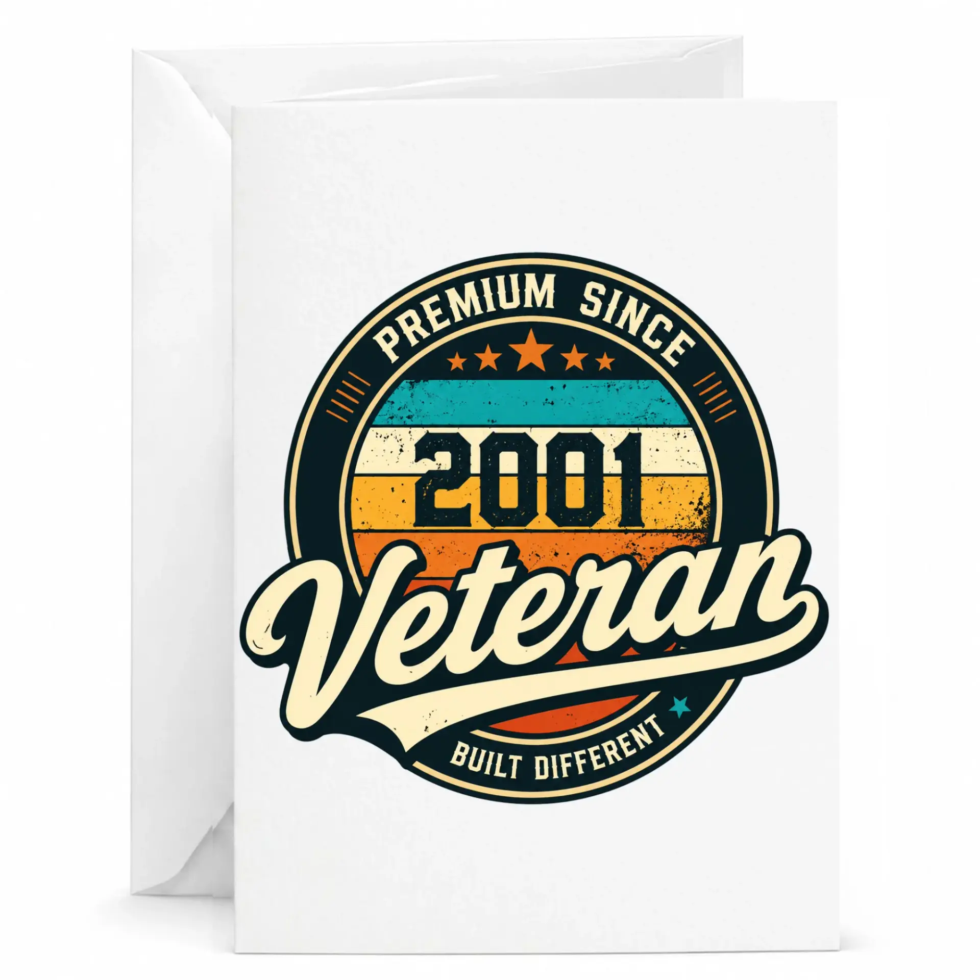 Greeting Card Premium Since 2001 Veteran Built Different Retro Vintage Style Printed Note Card for Special Occasions