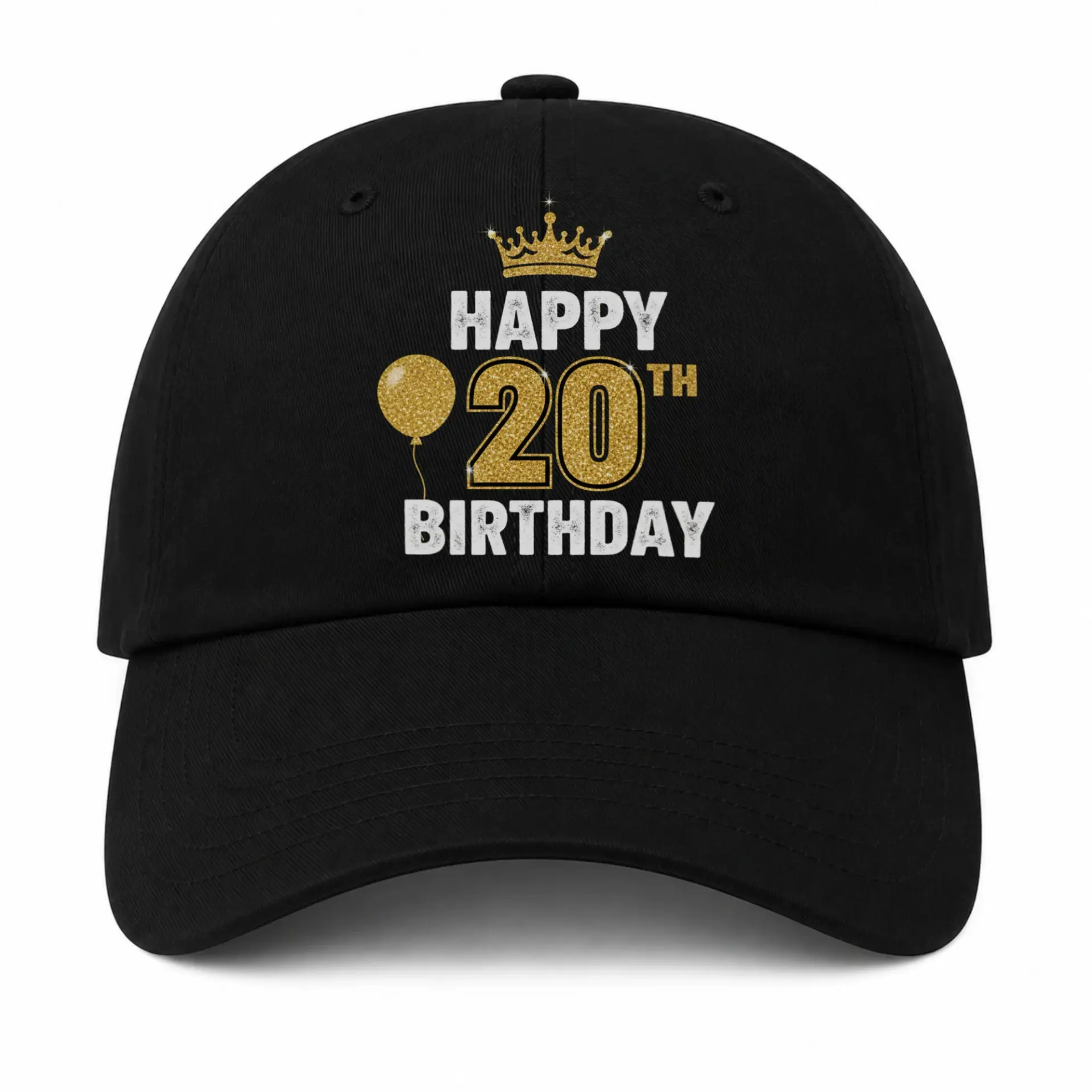 Vinyl Sticker Pack Happy 20th Birthday Celebration Decal Set Featuring Gold Glitter Crown Balloon Design 3 Piece