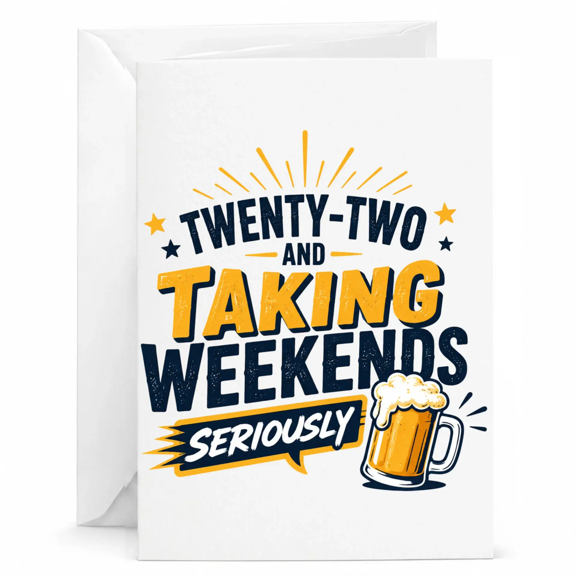 Funny Twenty-Two Birthday Card for Twenty-Second Birthday Celebration with Beer Illustration and Weekend Theme