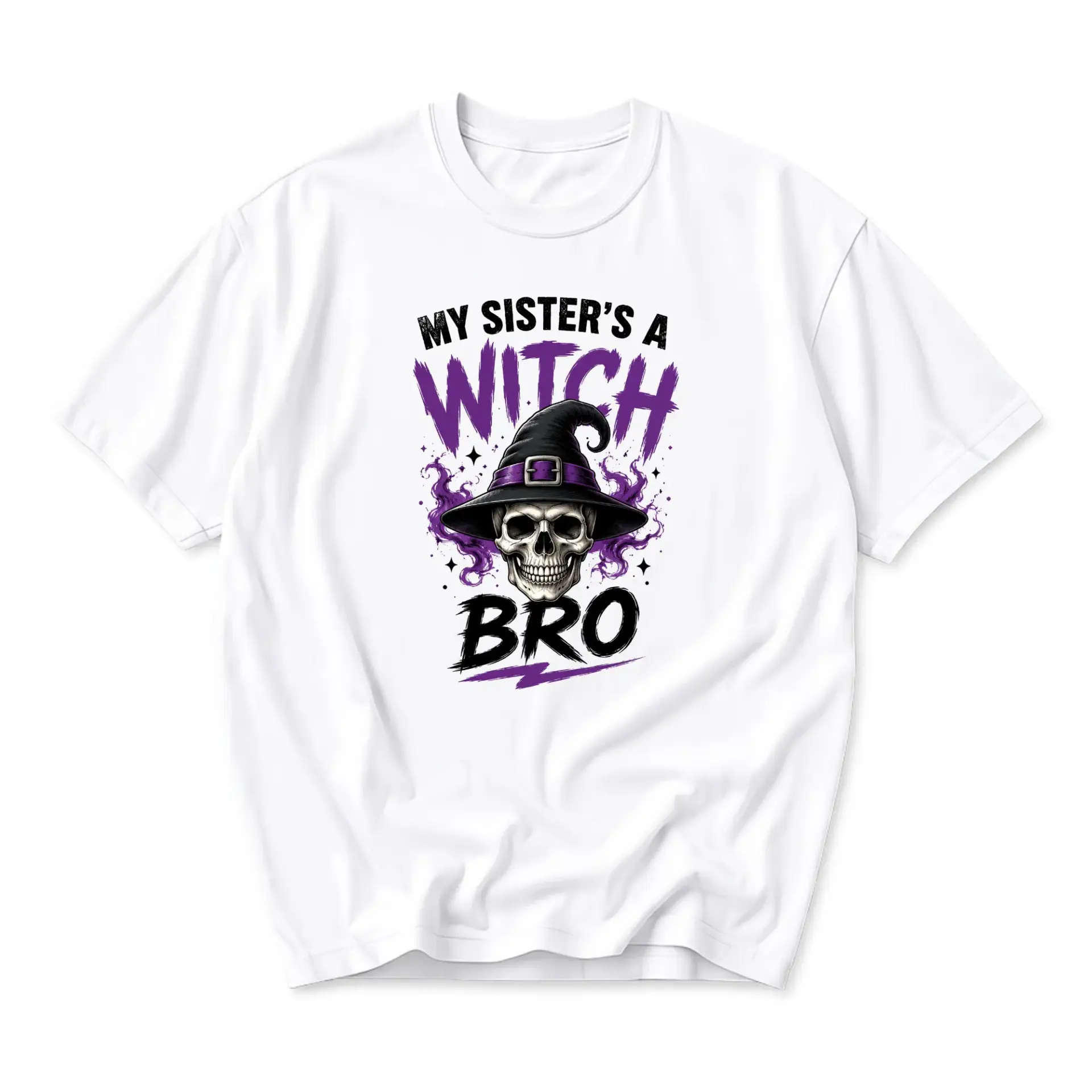 Funny Shirt My Sister Is a Witch Bro Graphic Tee Unisex Crew Neck Short Sleeve Casual Cotton Blend Comfortable Top