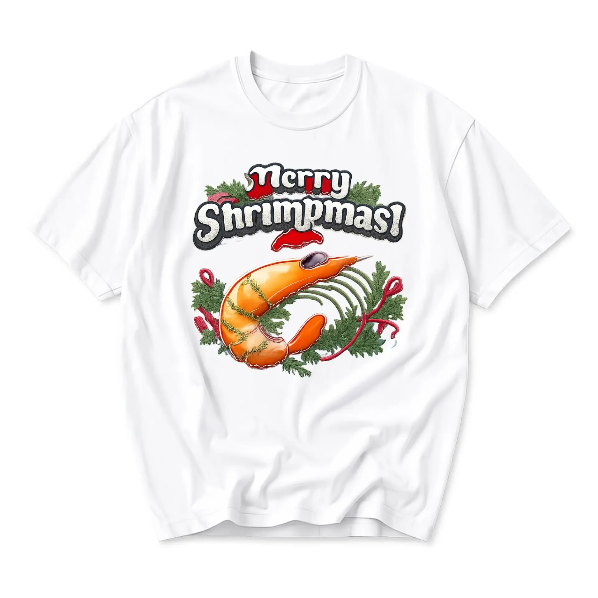 Funny Shirt Merry Shrimpmast Unisex Graphic Printed T-Shirt Casual Holiday Sea Food Apparel for Men and Women