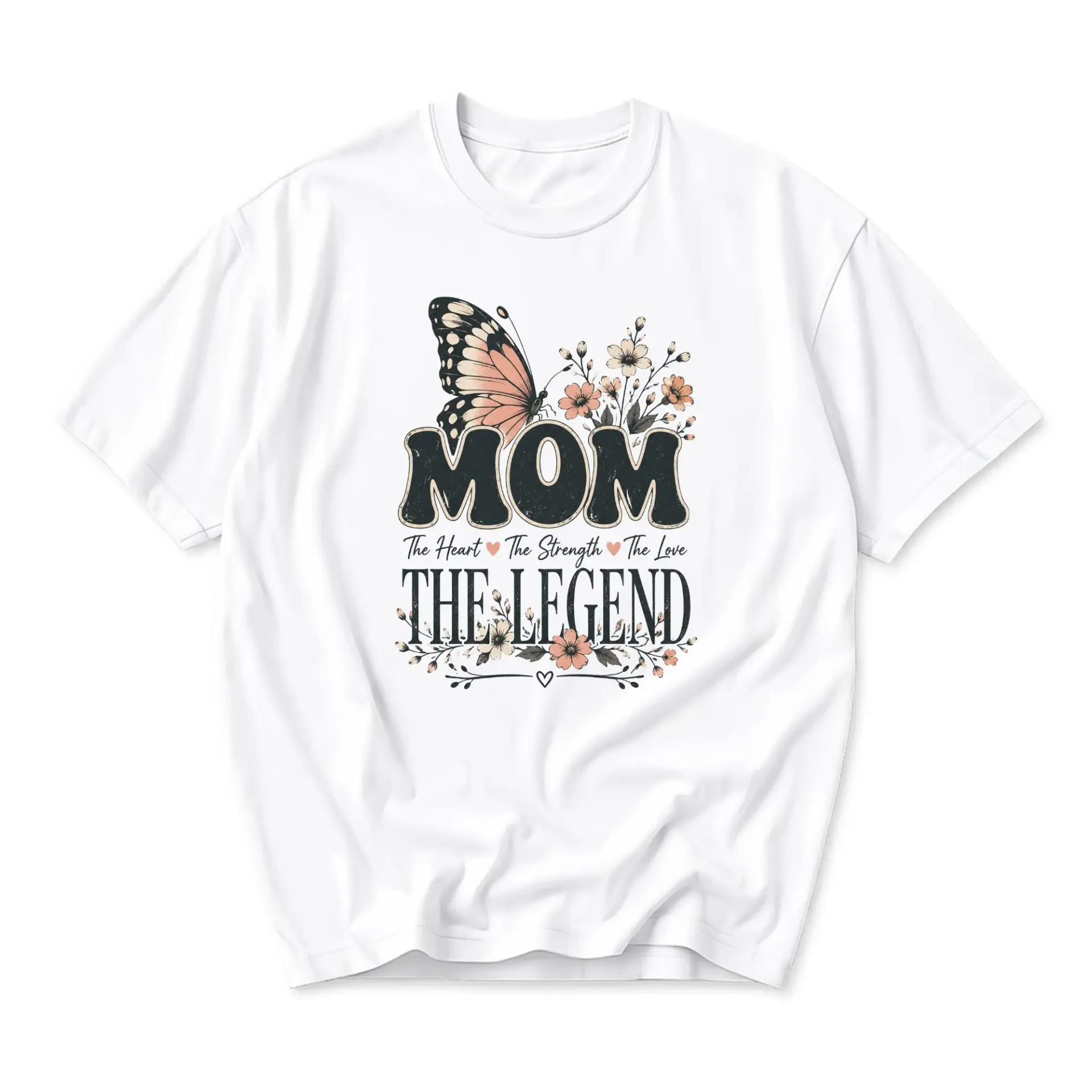 Graphic Tee Mom the Heart the Strength the Love the Legend Floral Butterfly Print Casual Unisex Crew Neck T-Shirt