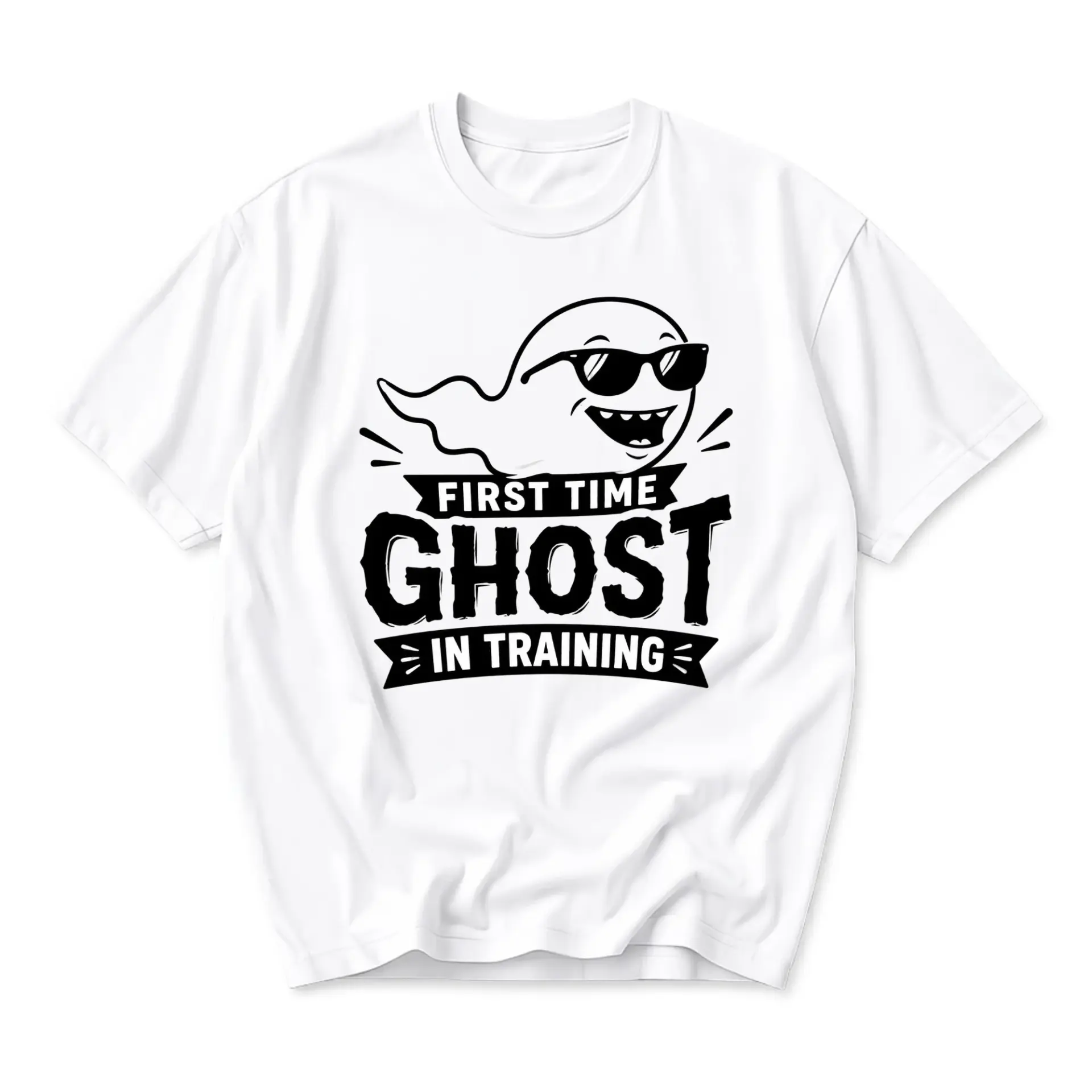 Funny Shirt First Time Ghost in Training Graphic Tee Unisex Crew Neck Soft Cotton Everyday Casual Wear Apparel Gift