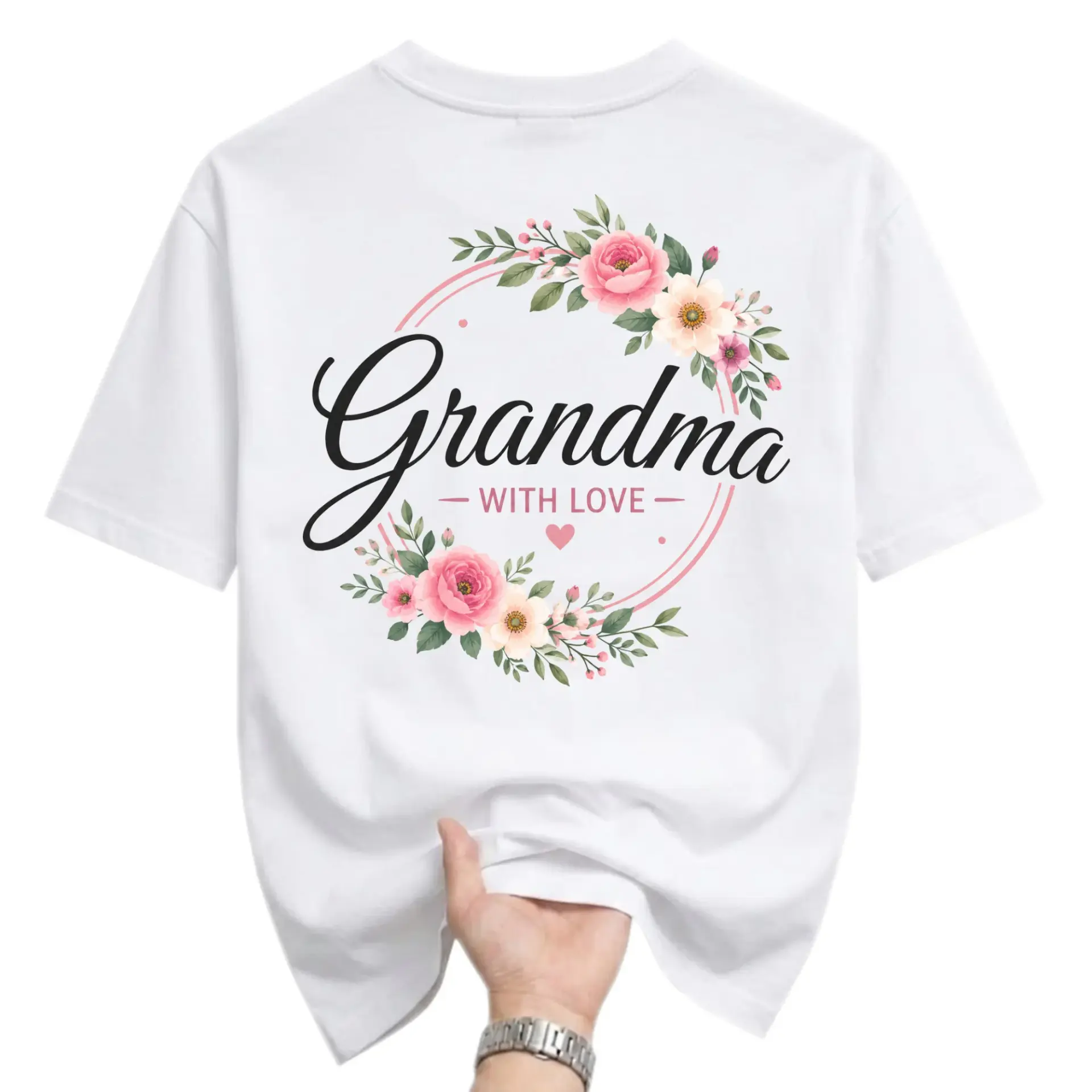 Graphic Tee Grandma with Love Floral Wreath Design Unisex Crew Neck Short Sleeve Casual Cotton Blend Apparel