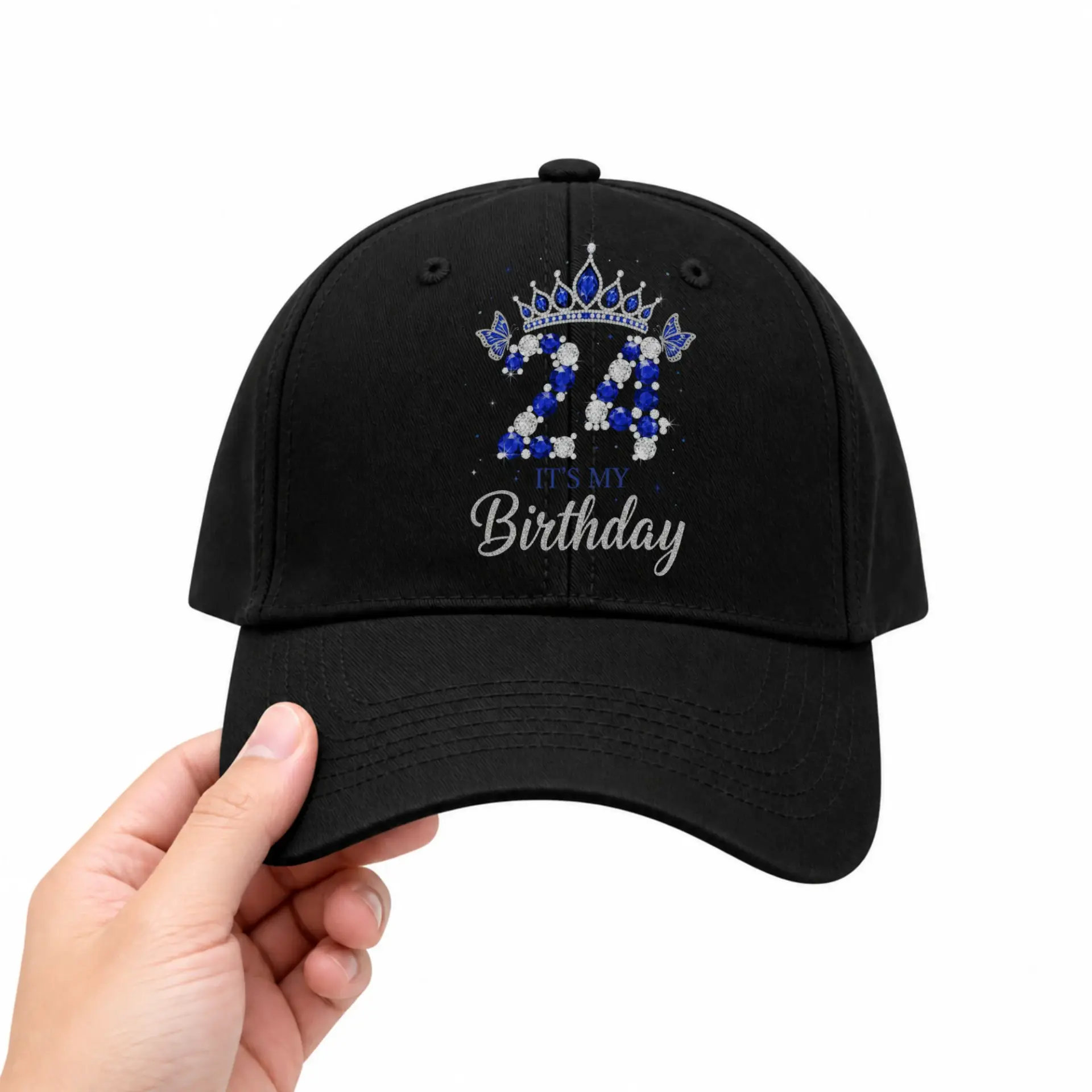 Vinyl Sticker Pack 24th Birthday Celebration Design with Blue Gemstone Number Twenty Four and Silver Crown Art