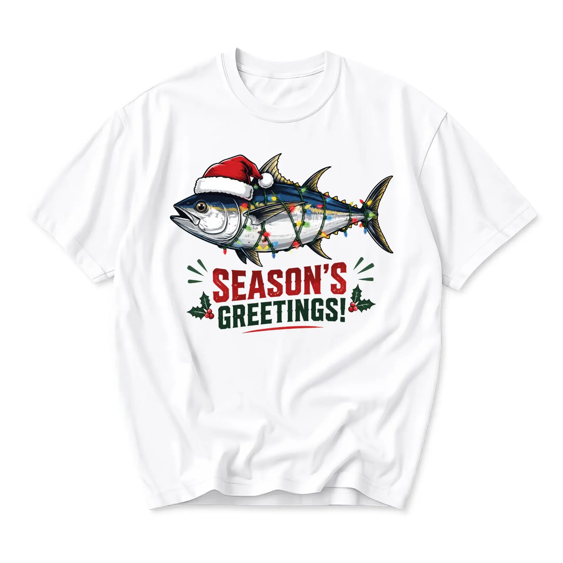 Funny Shirt Fish Christmas Graphic Tee Season's Greetings Holiday Apparel