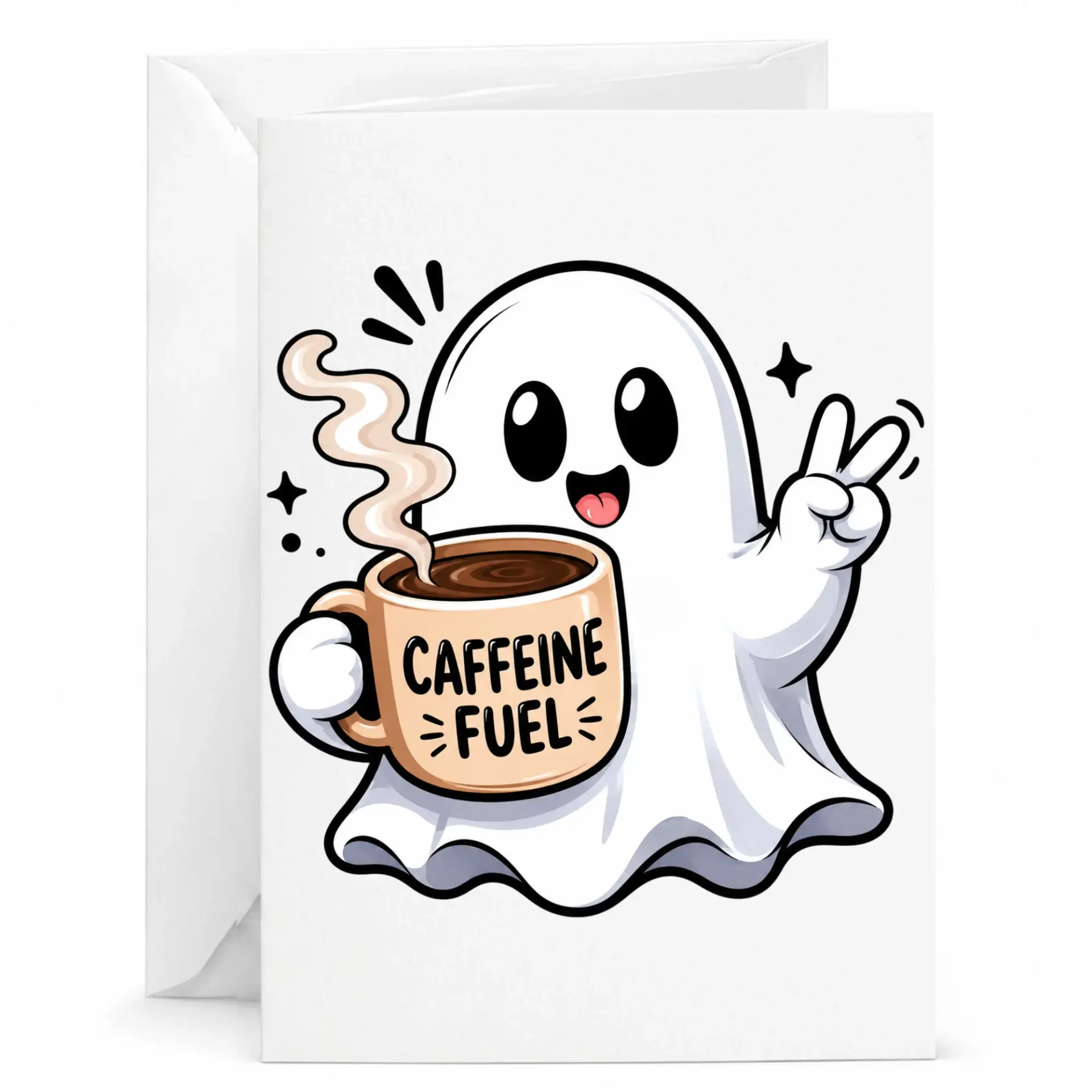 Funny Caffeine Fuel Greeting Card with Envelope Cute Coffee Lover Note for Any Occasion 5x7 Inches