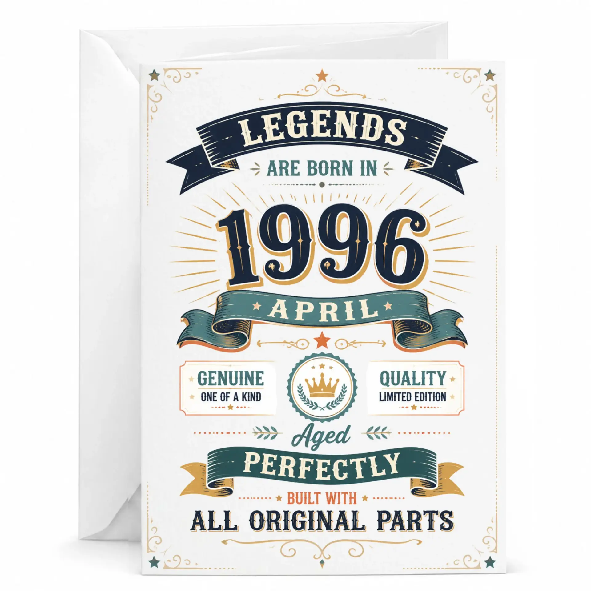 Birthday Card Legends Are Born in April 1996 Aged Perfectly Vintage Style Greeting Card for Milestone Birthday Celebration