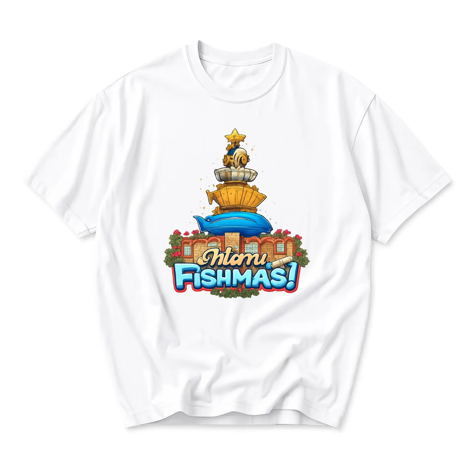 Graphic Tee Fishmas Holiday Themed Illustration Unisex Crew Neck Comfortable Cotton Blend Casual Shirt