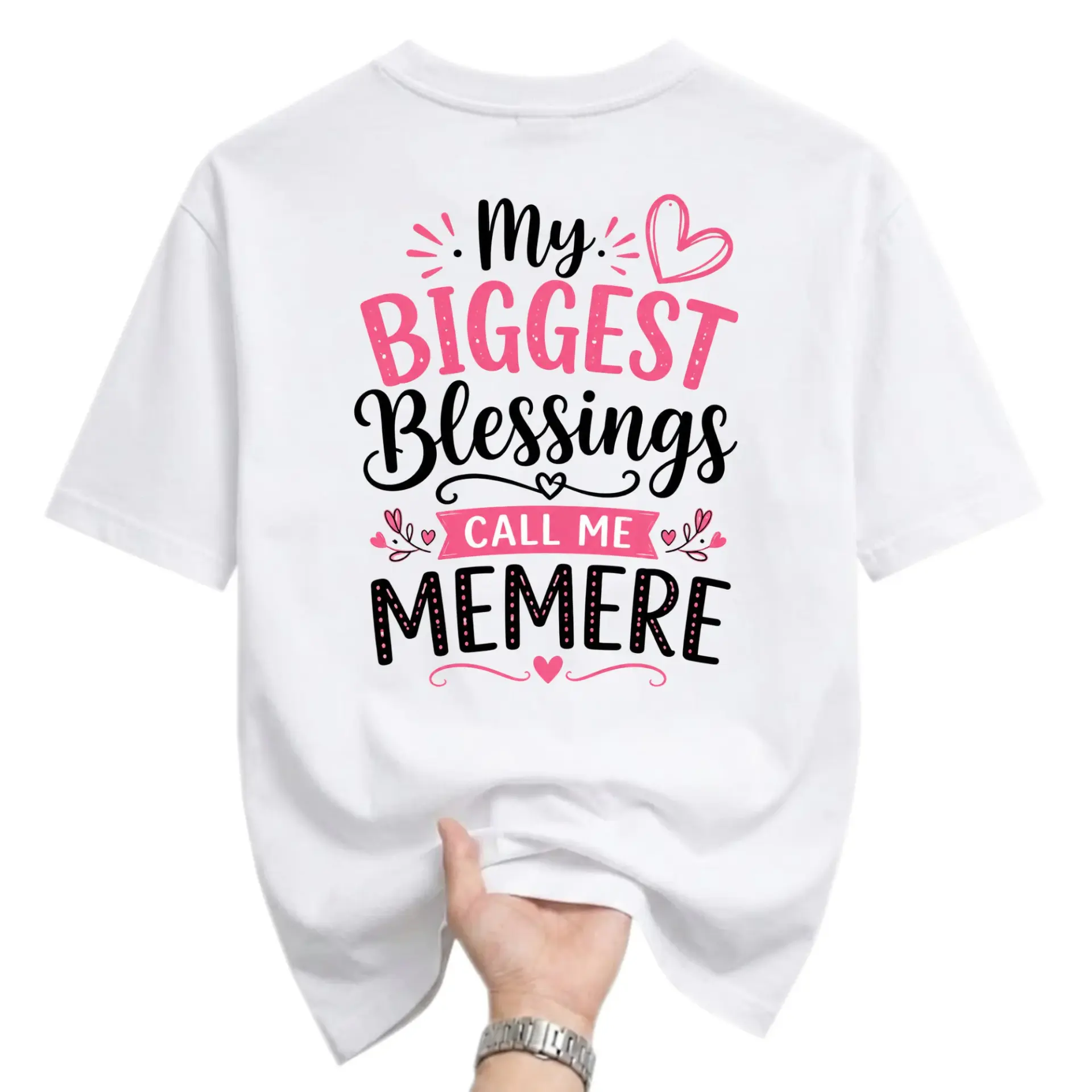 Graphic Tee My Biggest Blessings Call Me Memere Shirt White Crew Neck Unisex Casual Top for Grandmothers