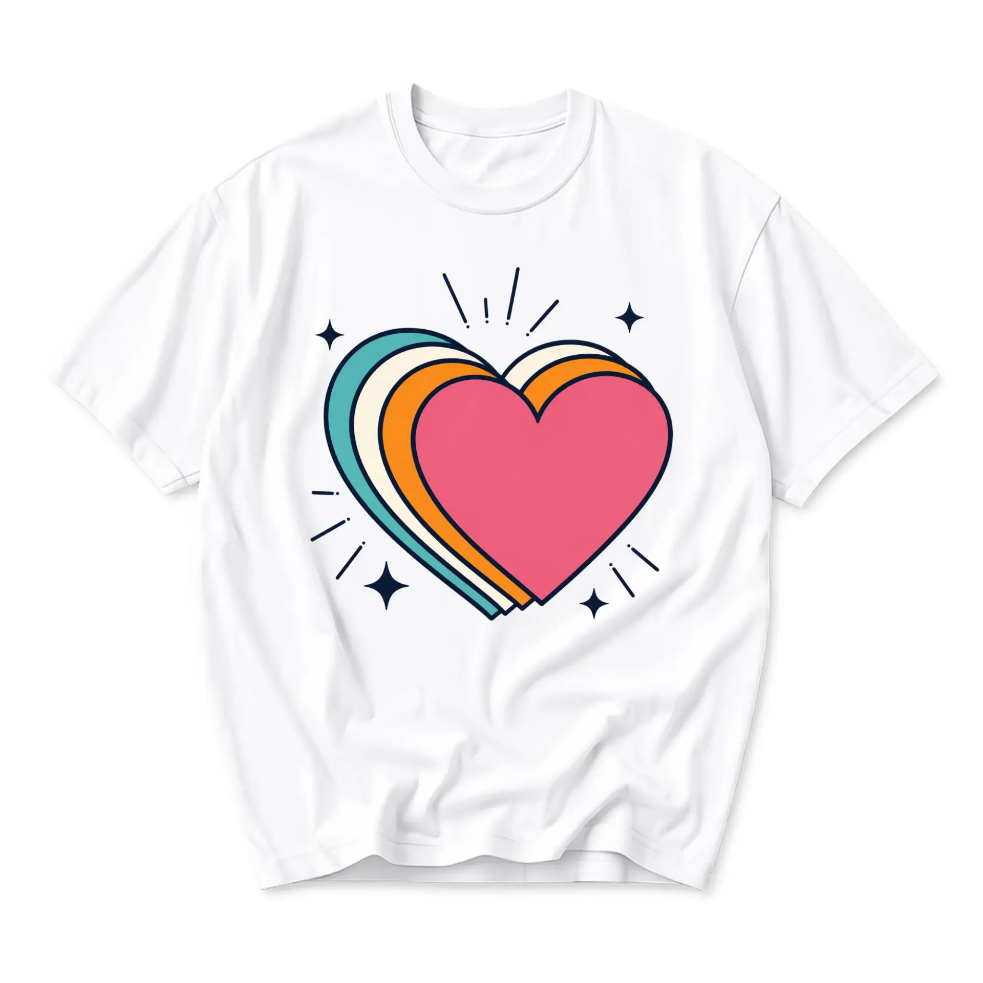 Graphic Tee Unisex Retro Heart Print Casual Everyday Shirt Comfortable Short Sleeve Crew Neck Cotton Blend Top