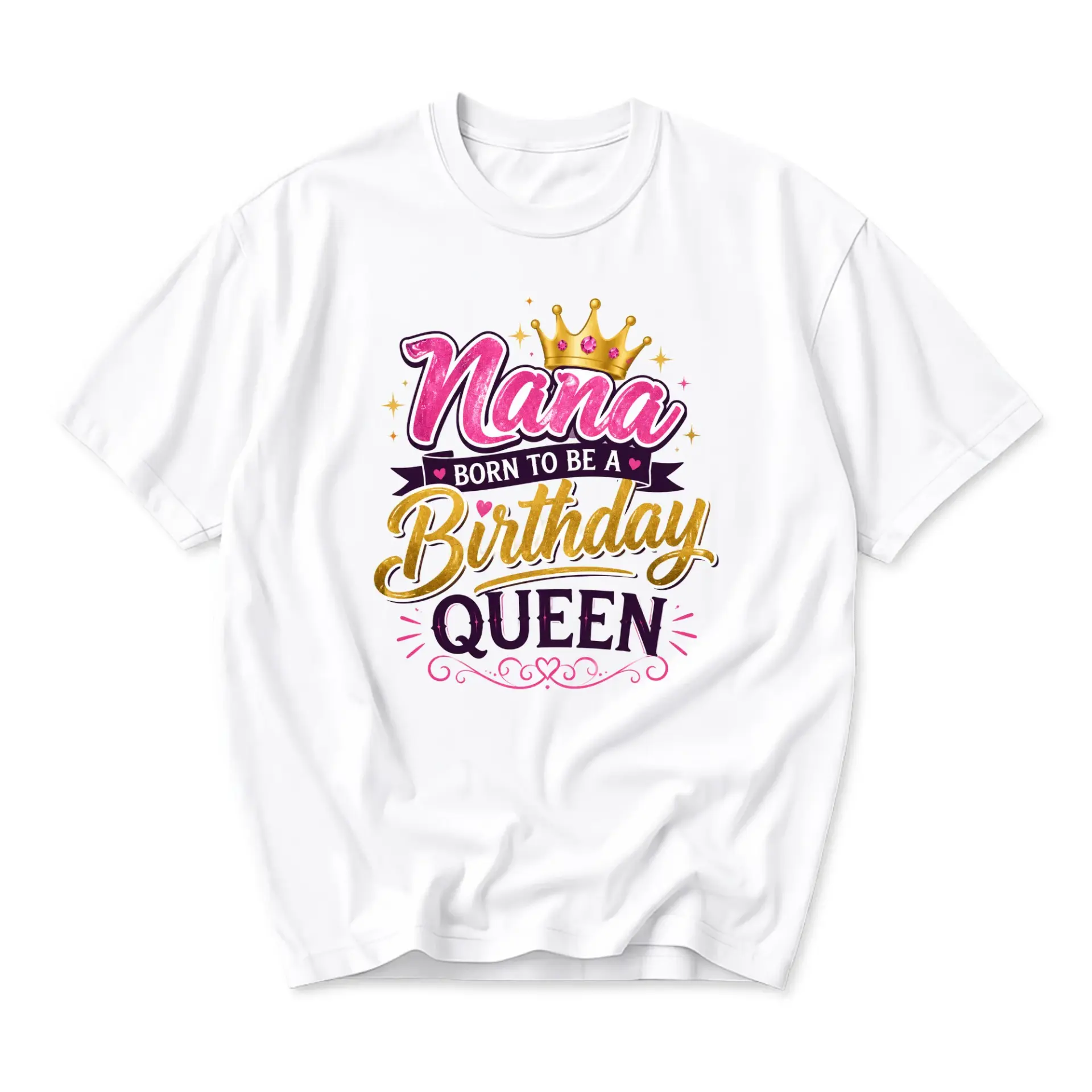 Graphic Tee Nana Born to Be a Birthday Queen Shirt Casual Cotton Crew Neck Top for Special Celebration