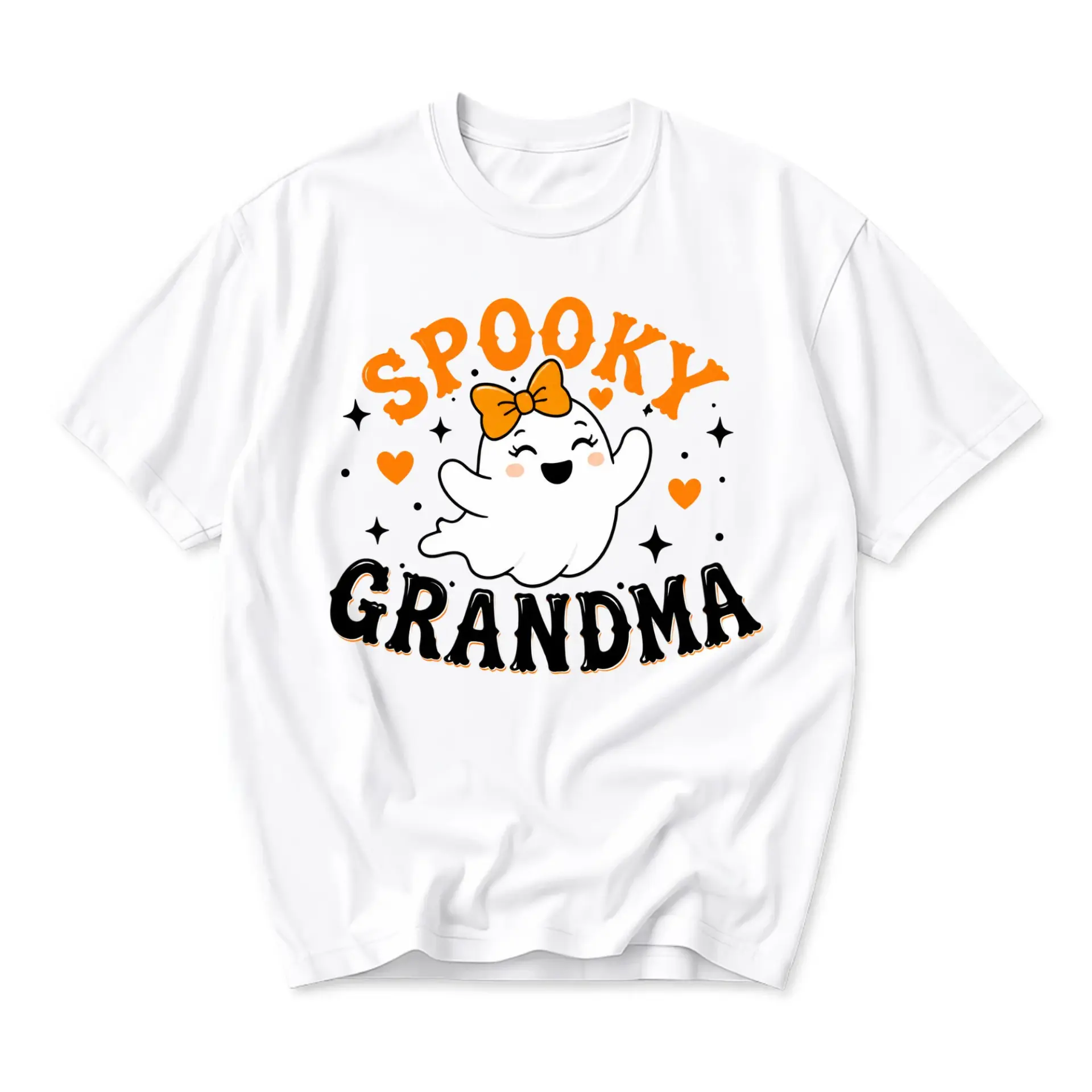 Graphic Tee Spooky Grandma Halloween Shirt Cute Ghost Illustration Unisex Crew Neck Short Sleeve Casual Fashion Top