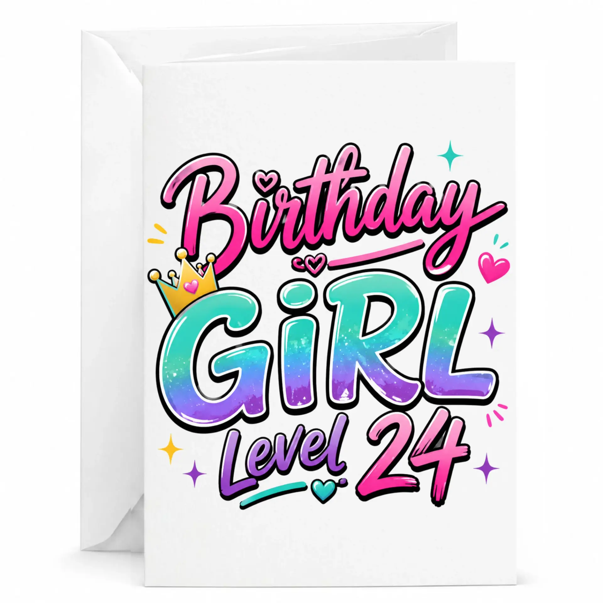 Birthday Card Birthday Girl Level 24 Vibrant Colorful Graphic Greeting Card for Twenty Fourth Milestone Celebration