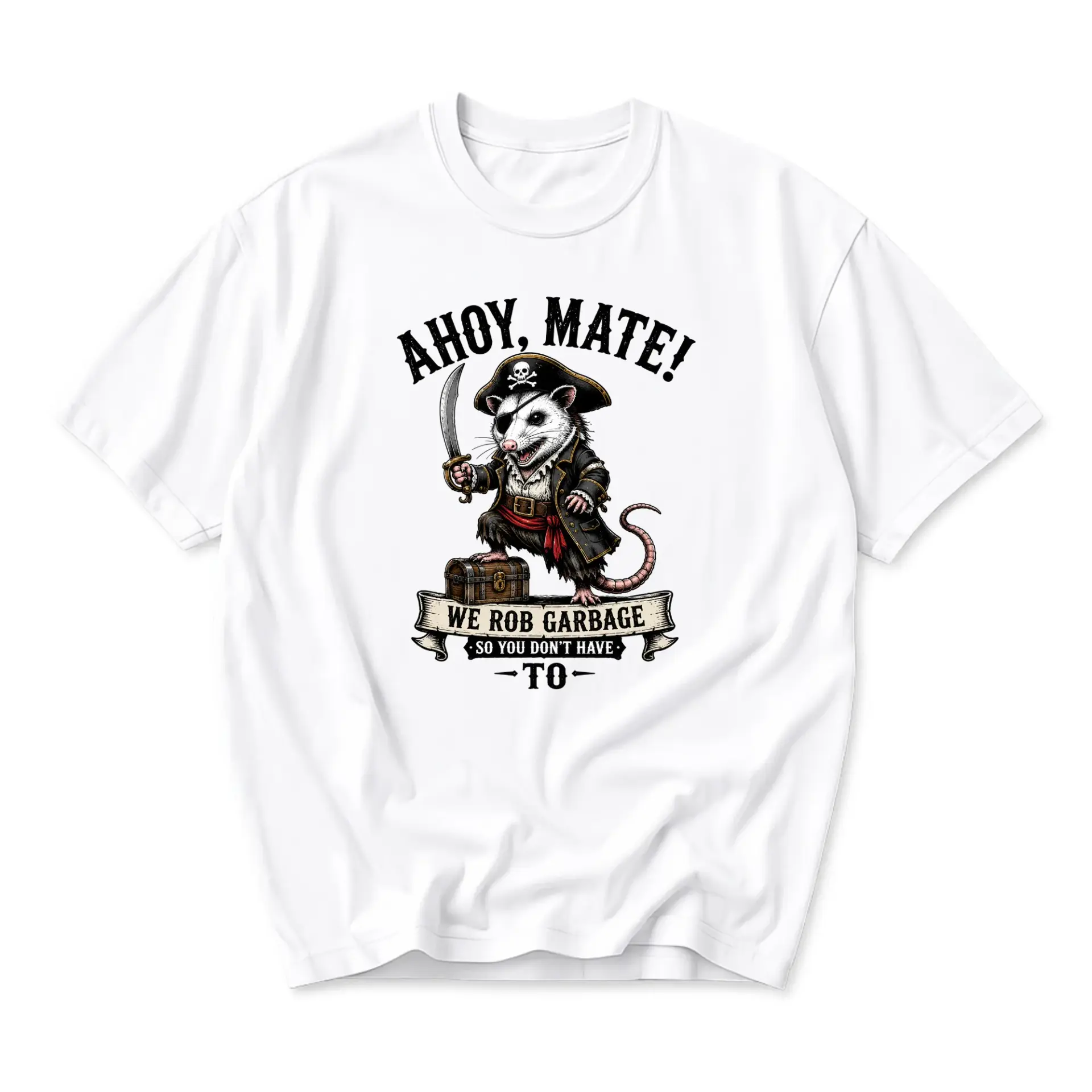 Graphic Tee Unisex Possum Pirate T-Shirt Funny Animal Pun Apparel for Casual Wear and Everyday Comfortable Outfit