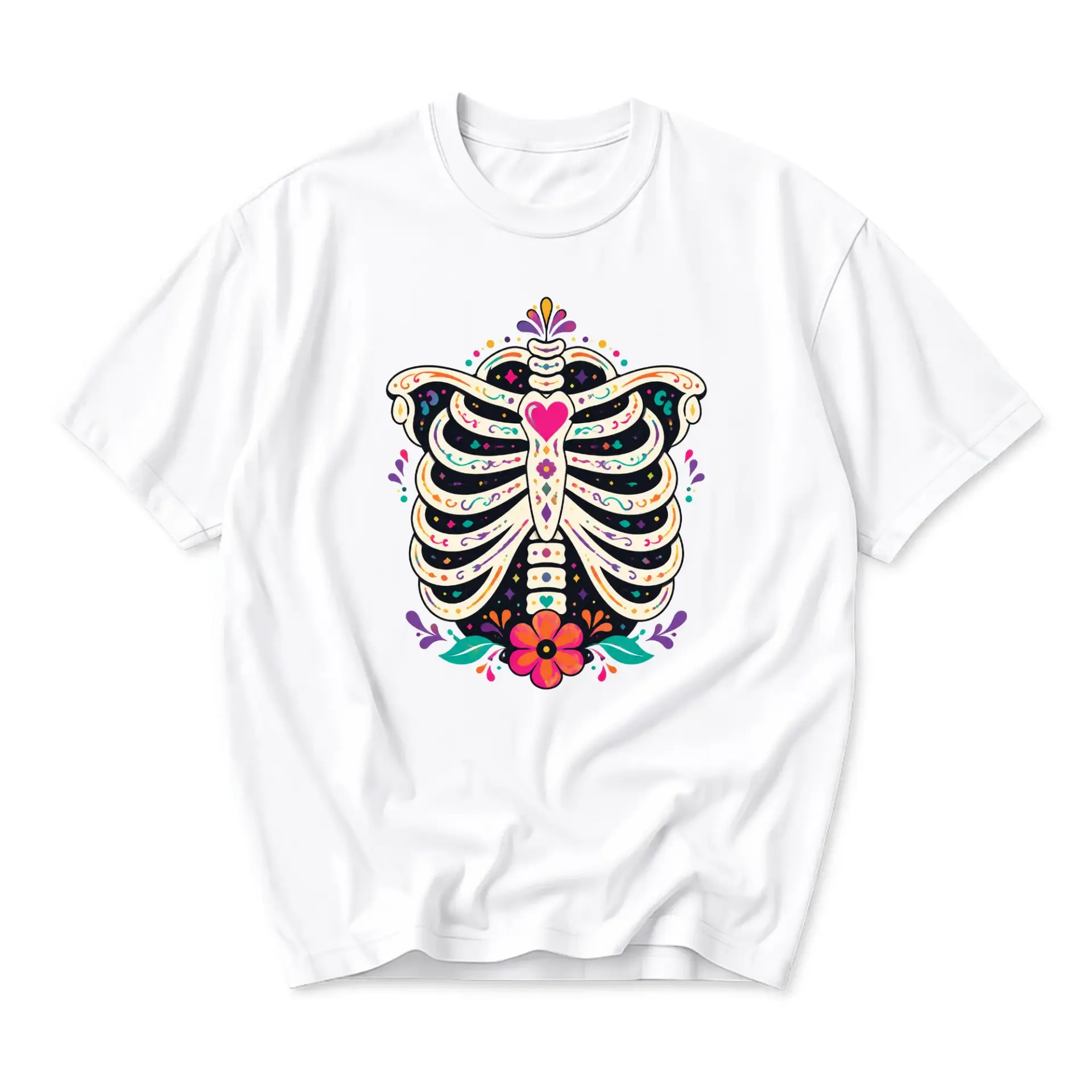 Graphic Tee Sugar Skull Rib Cage Floral Heart Art Unisex Crew Neck Casual Everyday Short Sleeve Cotton Blend Shirt