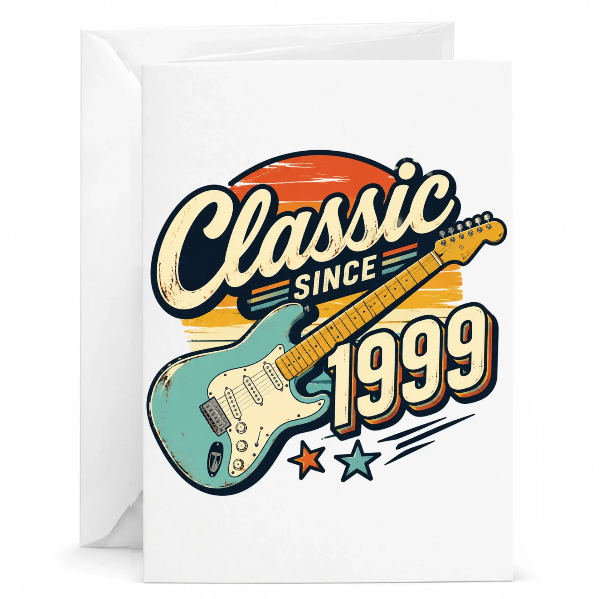 Birthday Card Classic Since 1999 Vintage Electric Guitar Themed Greeting Card for Milestone Celebration