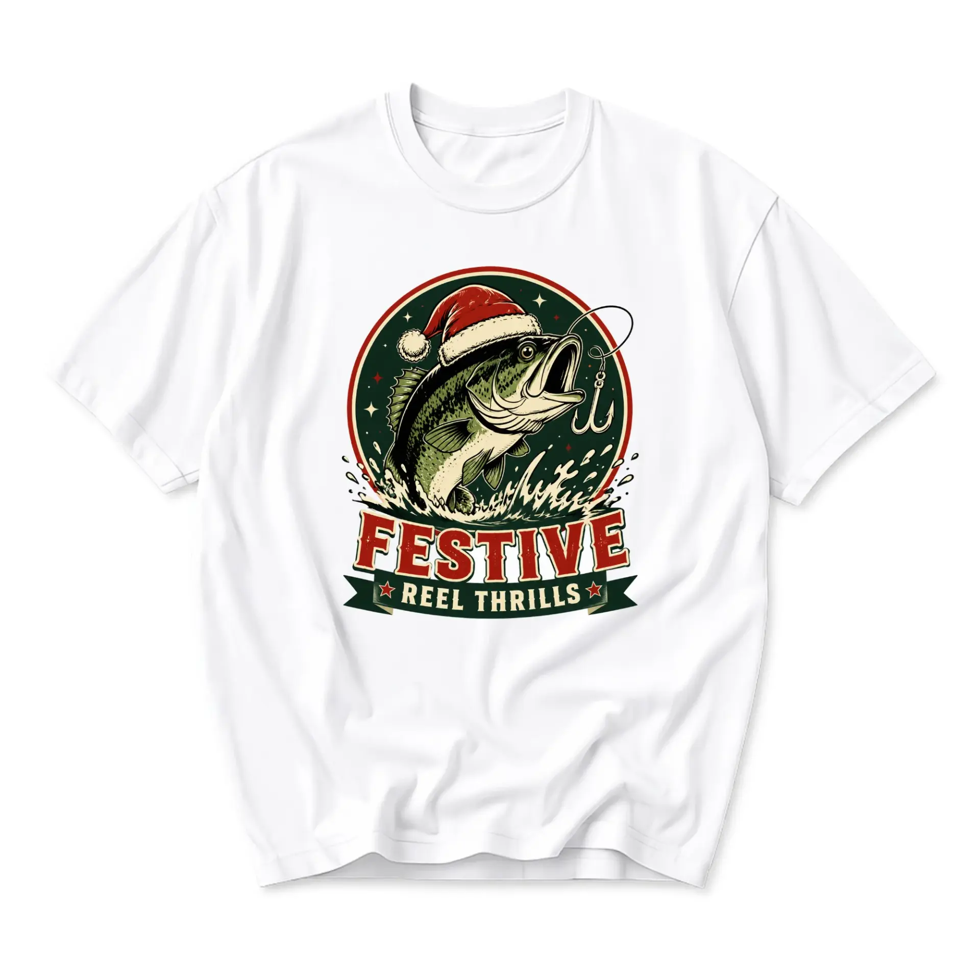Graphic Tee Festive Reel Thrills Fishing T-Shirt Holiday Print Casual