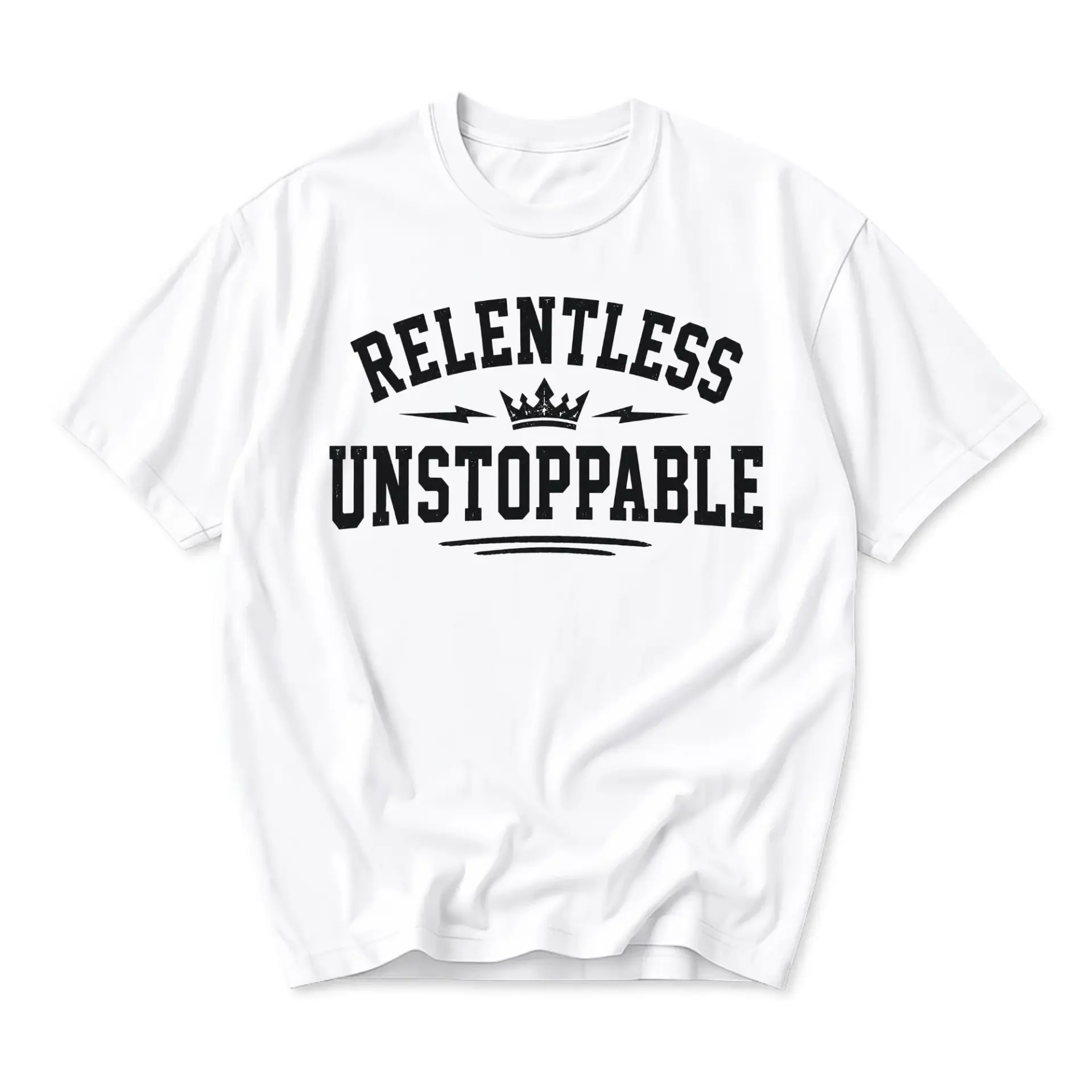 Graphic Tee Relentless Unstoppable Motivational Quote Print Casual Unisex Crew Neck Short Sleeve Shirt White Top