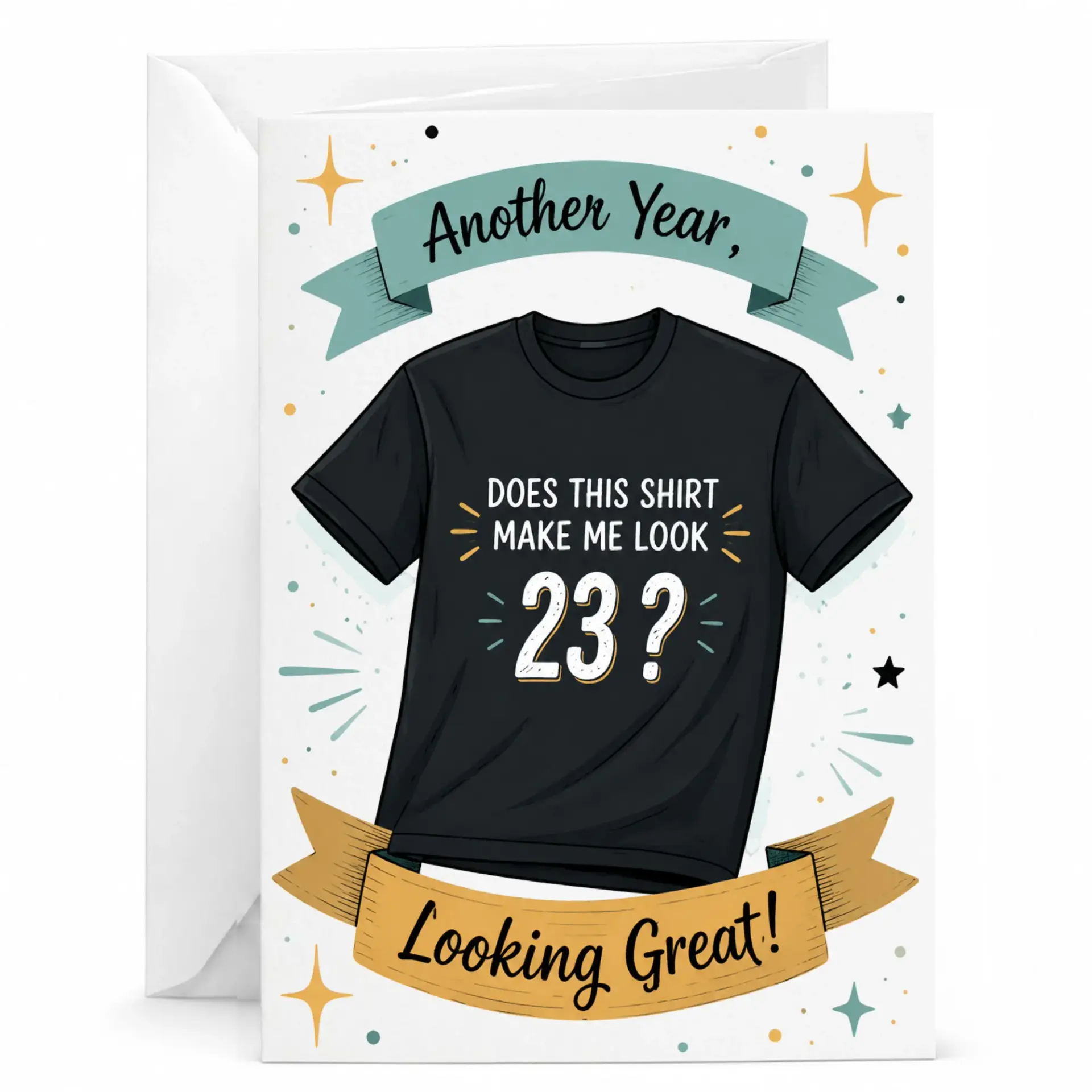 Funny Birthday Card for 23rd Birthday Celebration Featuring Illustrated T-Shirt Design with Humorous Message 5x7 Inches