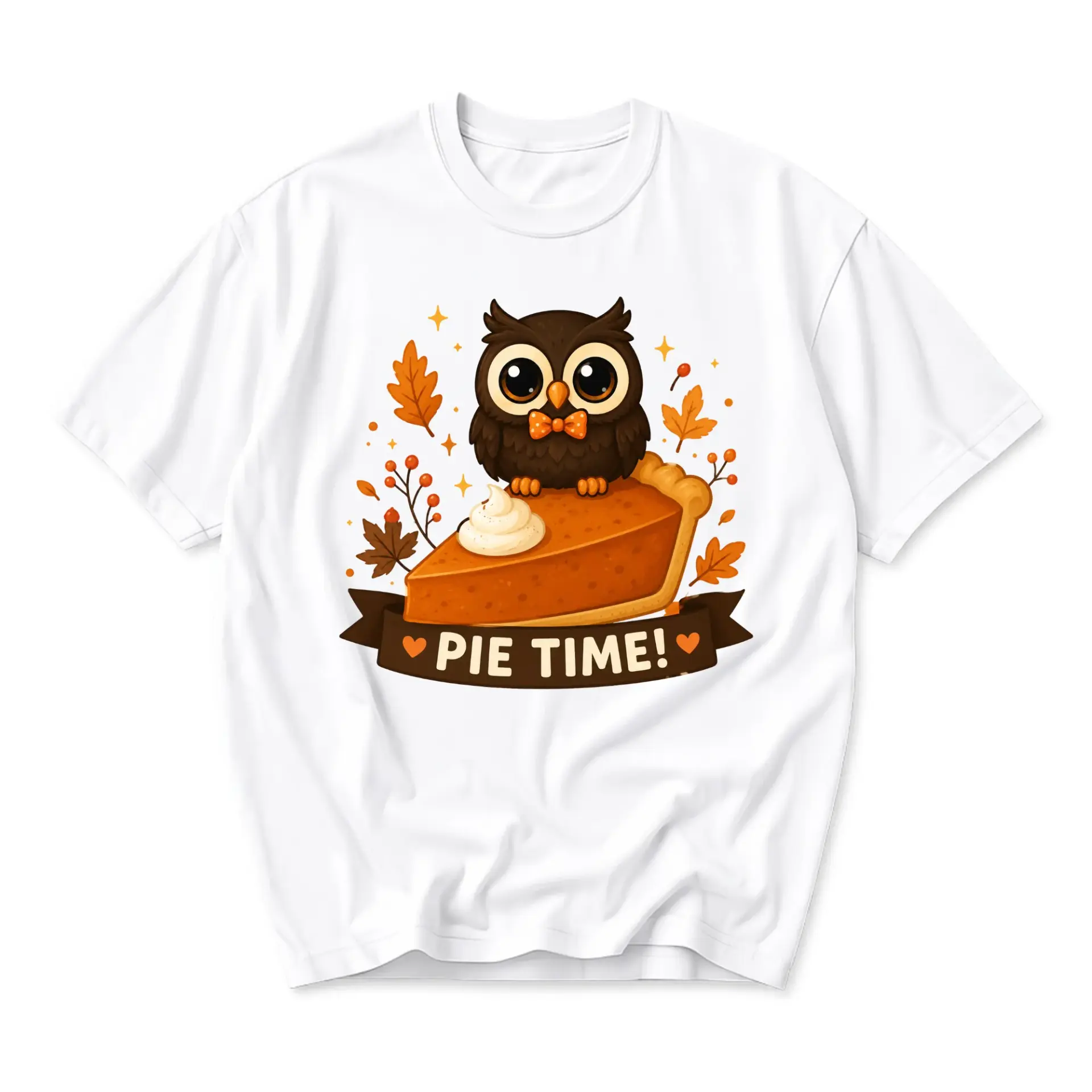 Graphic Tee Cute Owl Pumpkin Pie Fall Season Design Unisex Cotton Blend Short Sleeve Crew Neck Casual Everyday Shirt