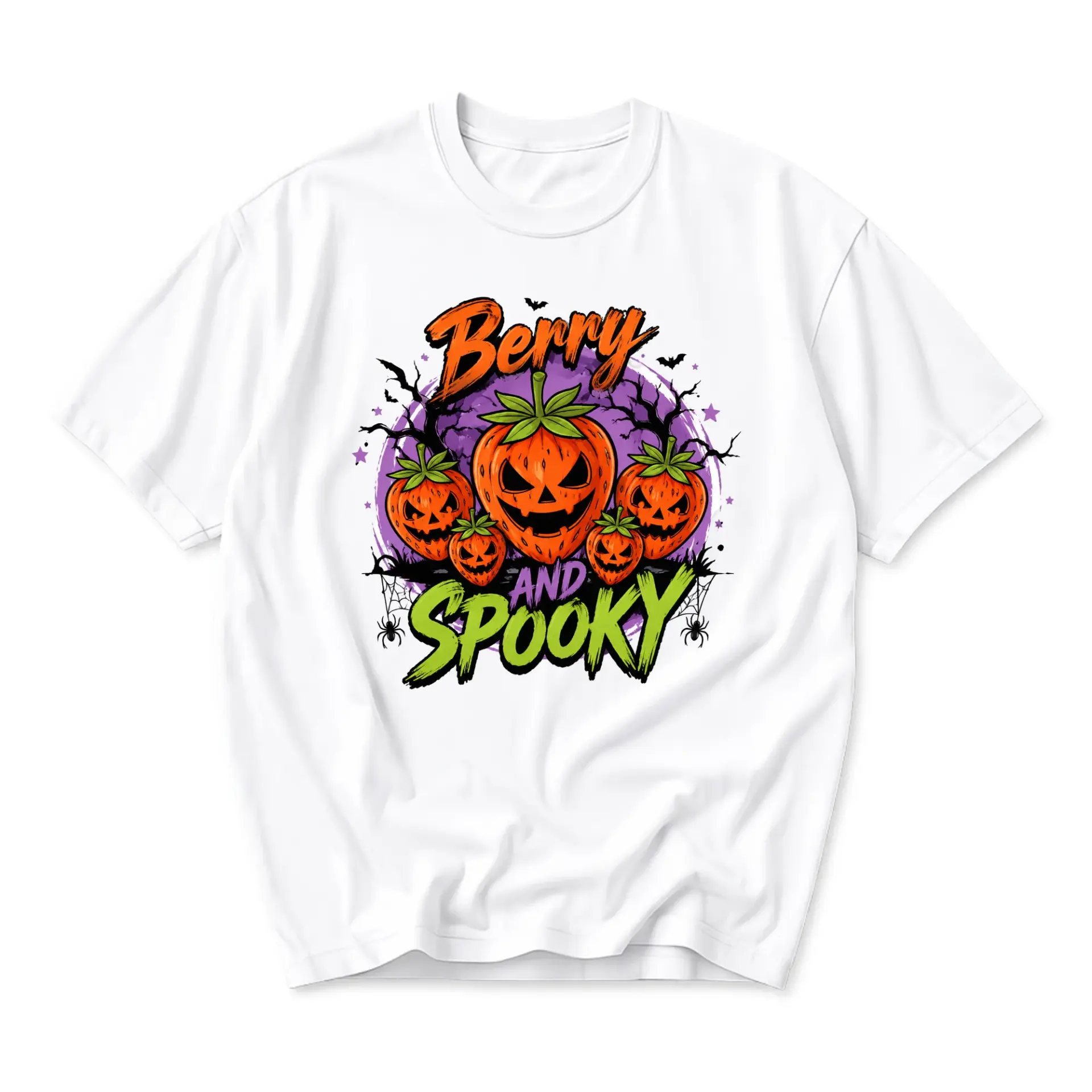 Funny Shirt Berry and Spooky Strawberry Jack O Lantern Pumpkin Halloween Graphic Printed Unisex Crew Neck T-Shirt